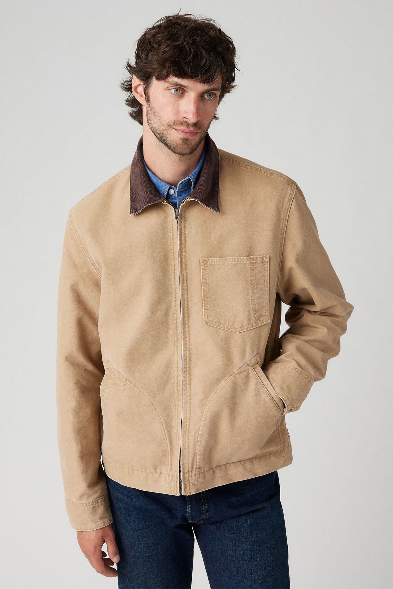 FULL ZIP MECHANICS BARN JACKET IN TAN 4