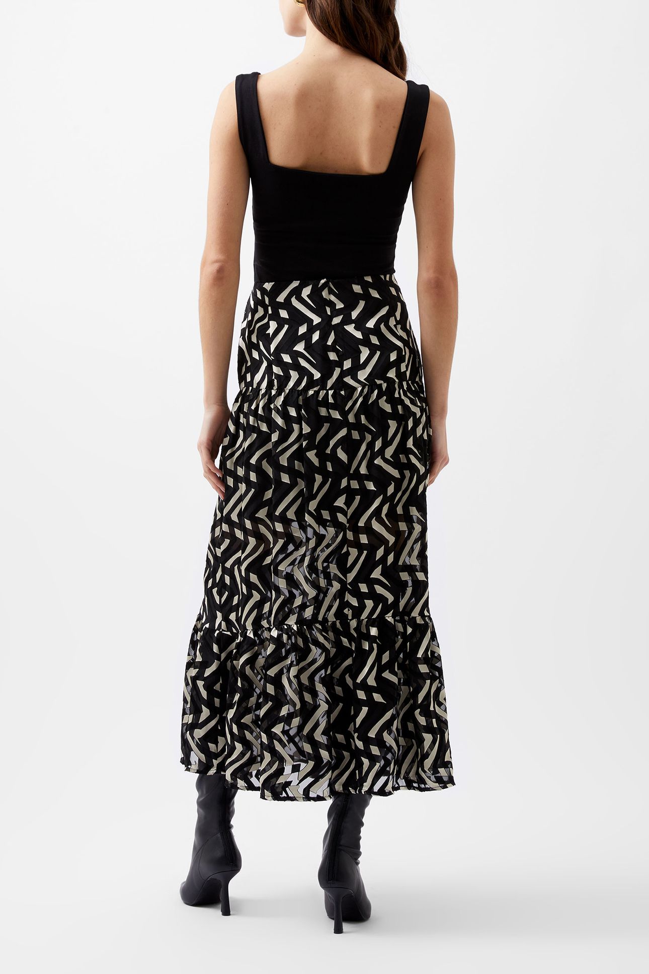 DIANDRA SATIN BURNOUT SKIRT BLACK/CREAM 2