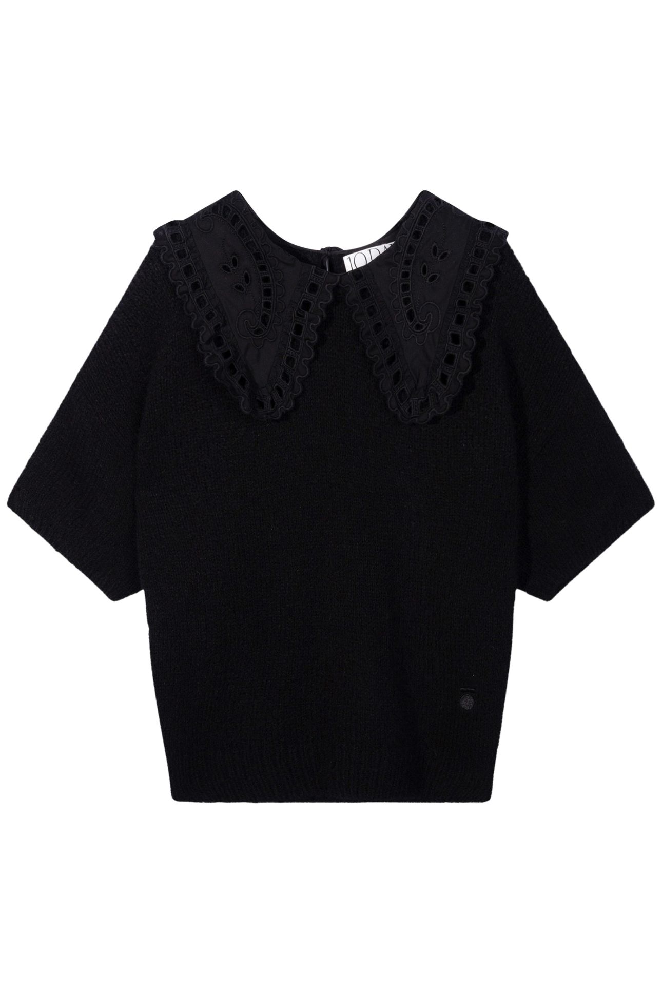 SHORT SLEEVE RUFFLE KNIT SWEATER BLACK 4