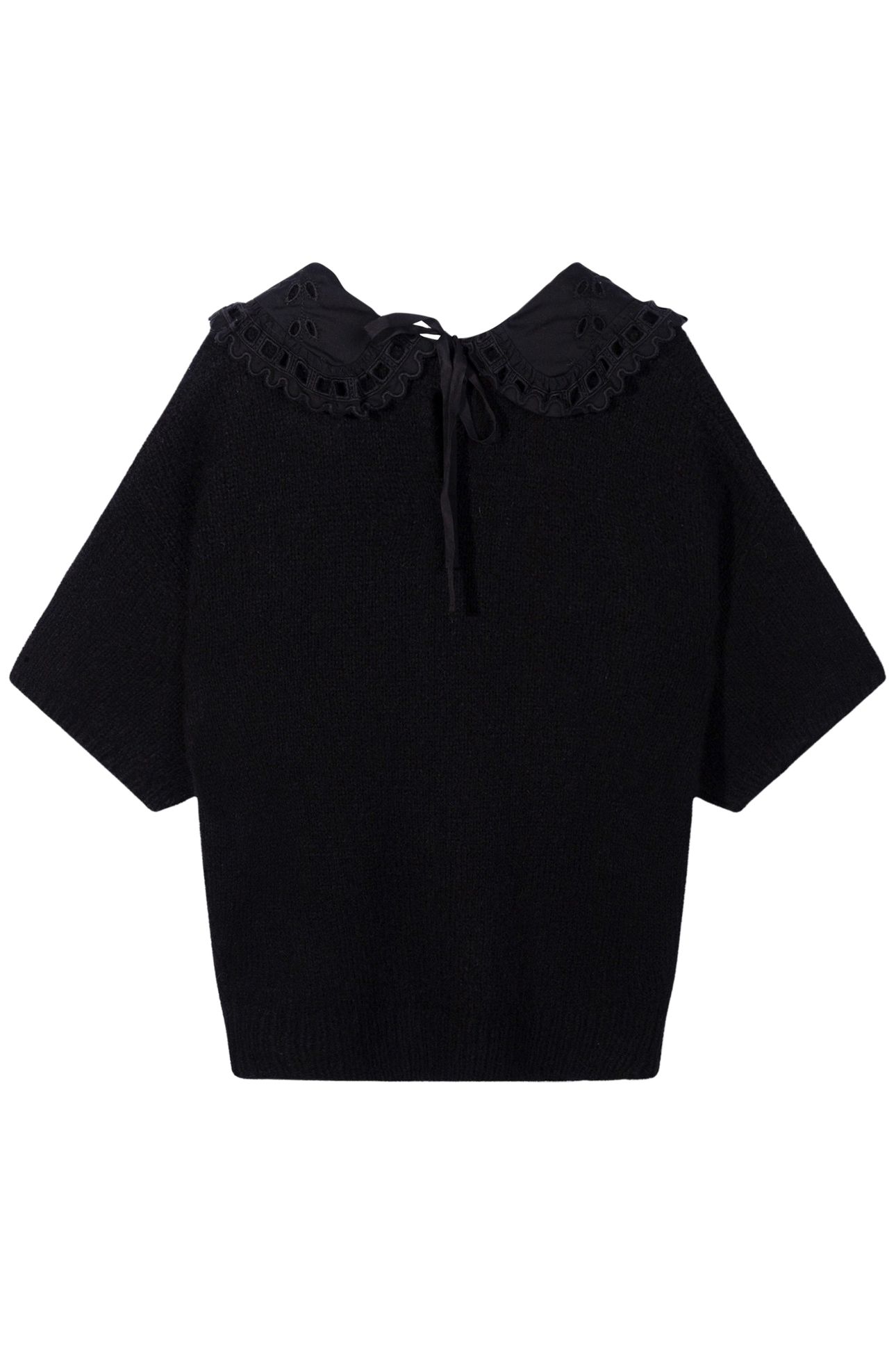 SHORT SLEEVE RUFFLE KNIT SWEATER BLACK 5