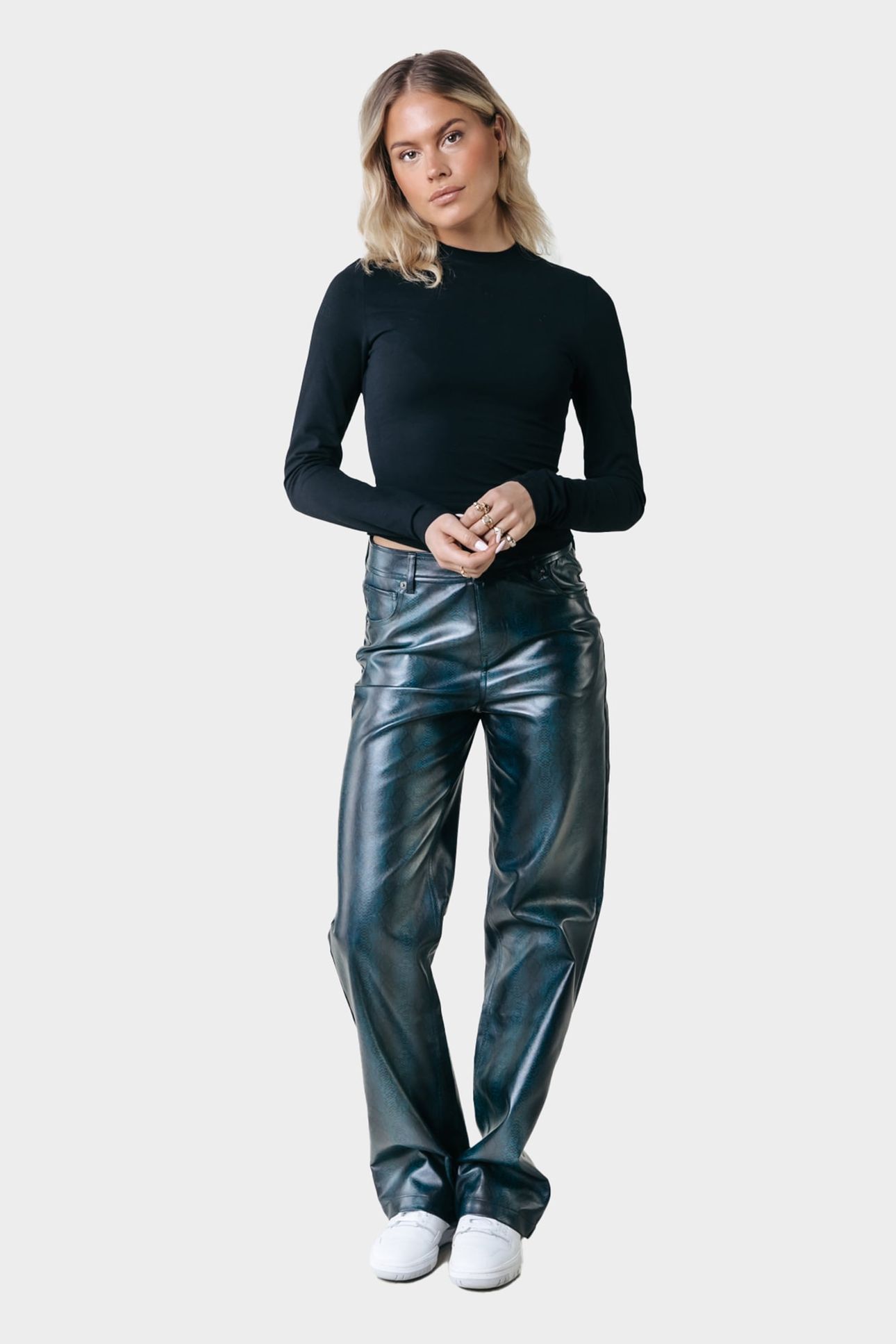 RUSSY SNAKE VEGAN LEATHER HIGH WAIST PANTS ATLANTIC GREEN 1