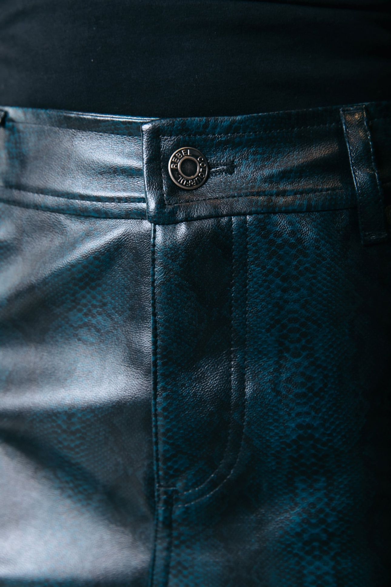 RUSSY SNAKE VEGAN LEATHER HIGH WAIST PANTS ATLANTIC GREEN 3