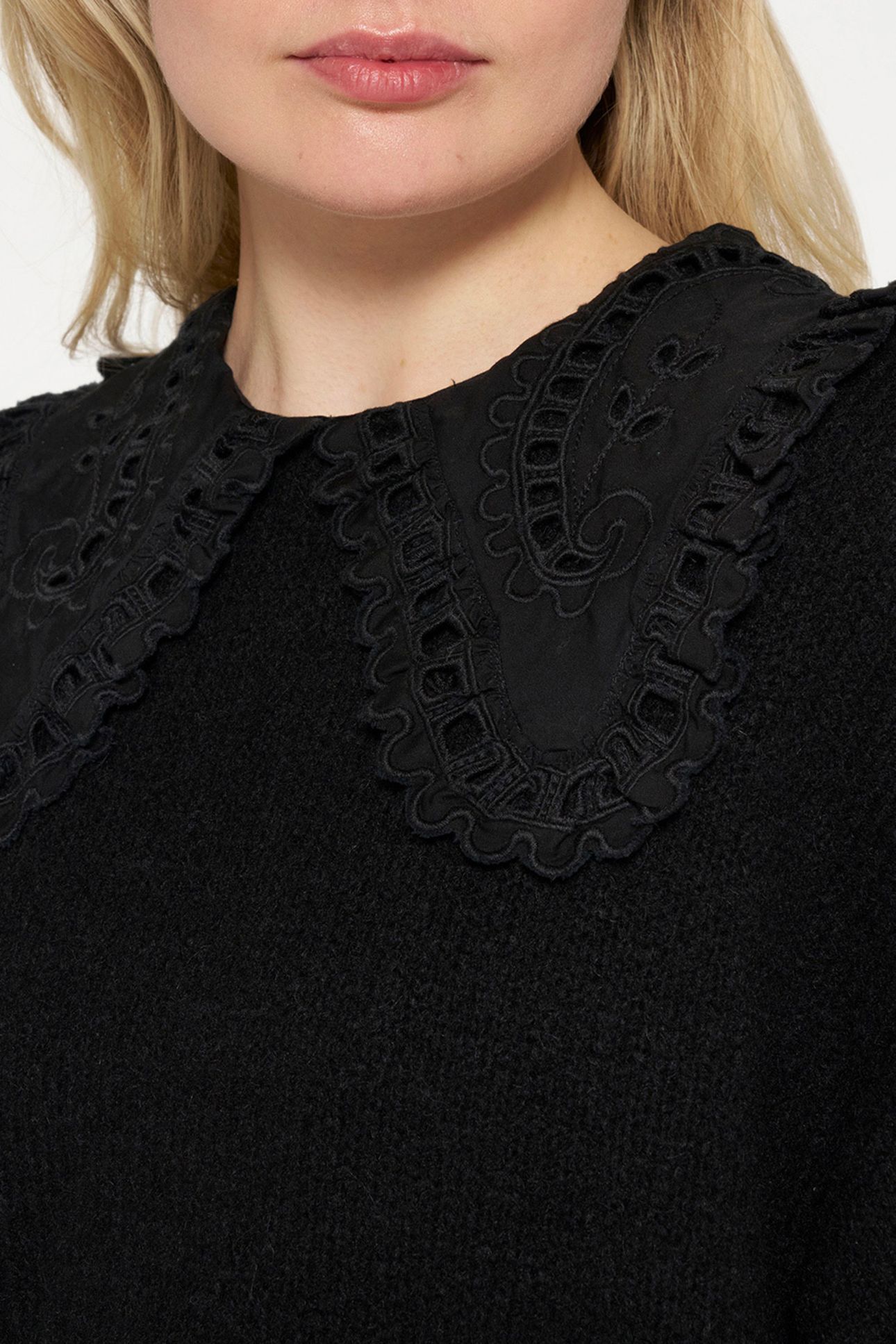 SHORT SLEEVE RUFFLE KNIT SWEATER BLACK 6