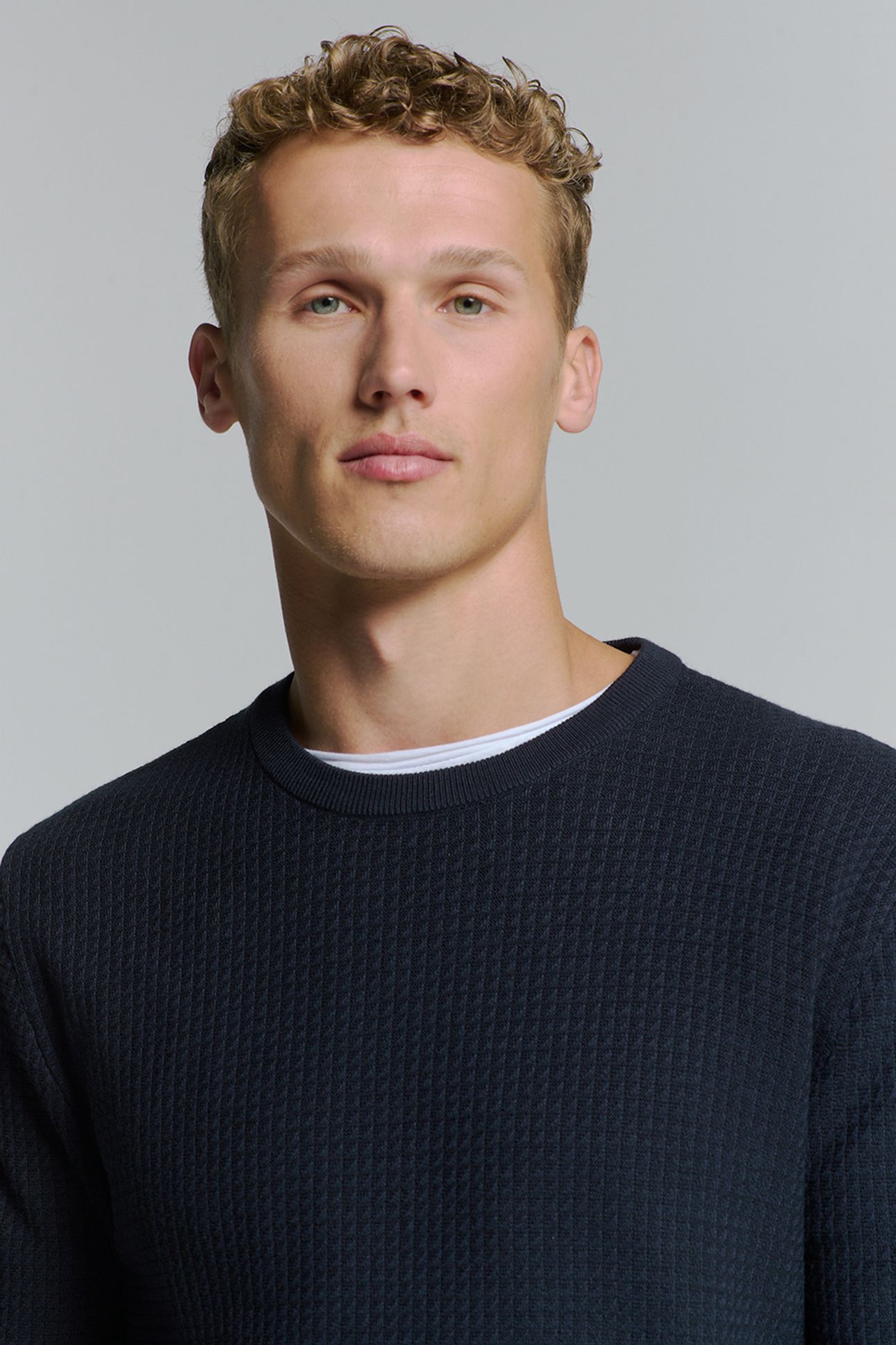 PULLOVER CREWNECK 2 COLOURED WAFFLE JACQUARD BLUEBERRY 6