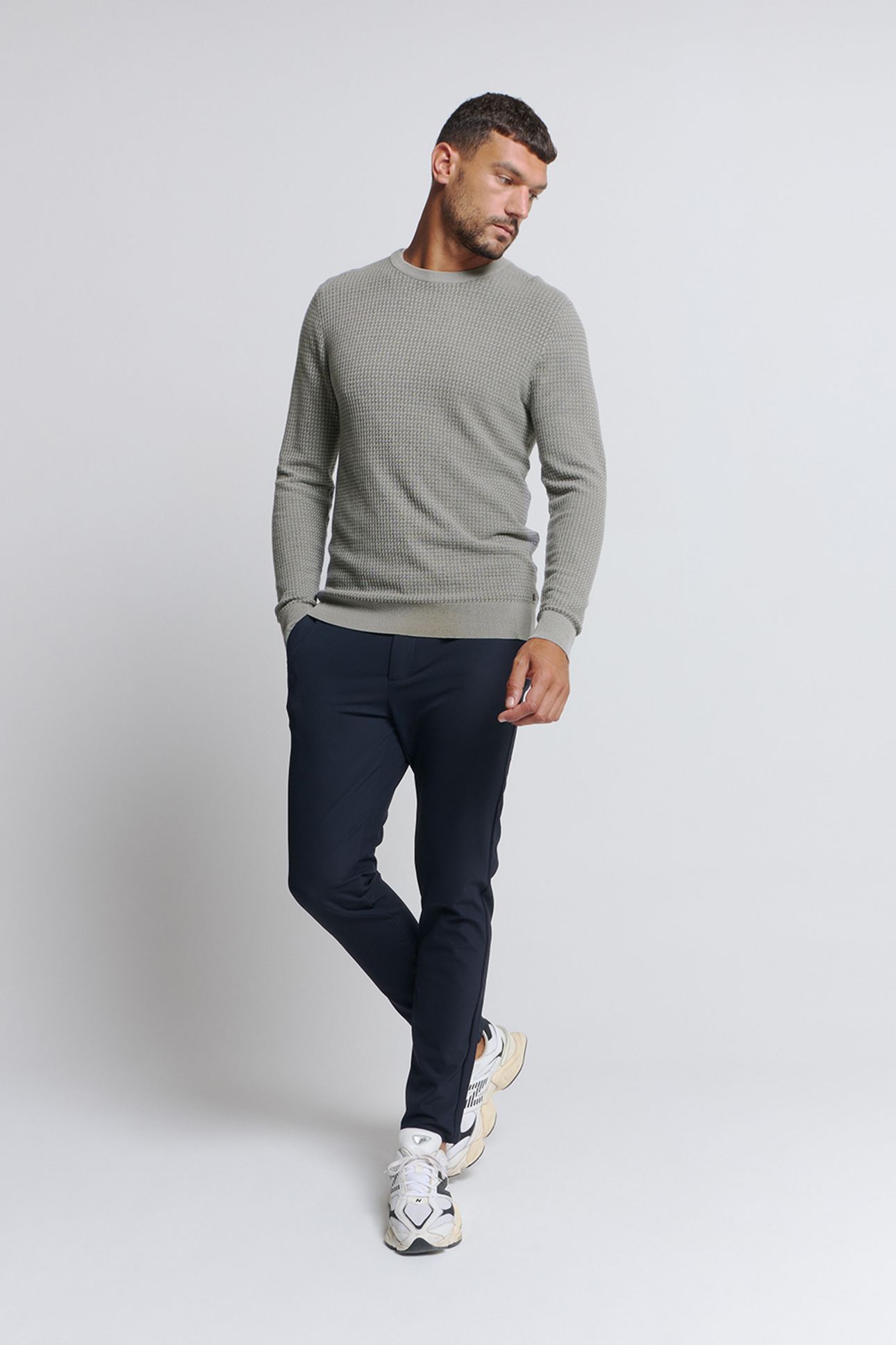 PULLOVER CREWNECK 2 COLOURED WAFFLE JACQUARD GREY 3