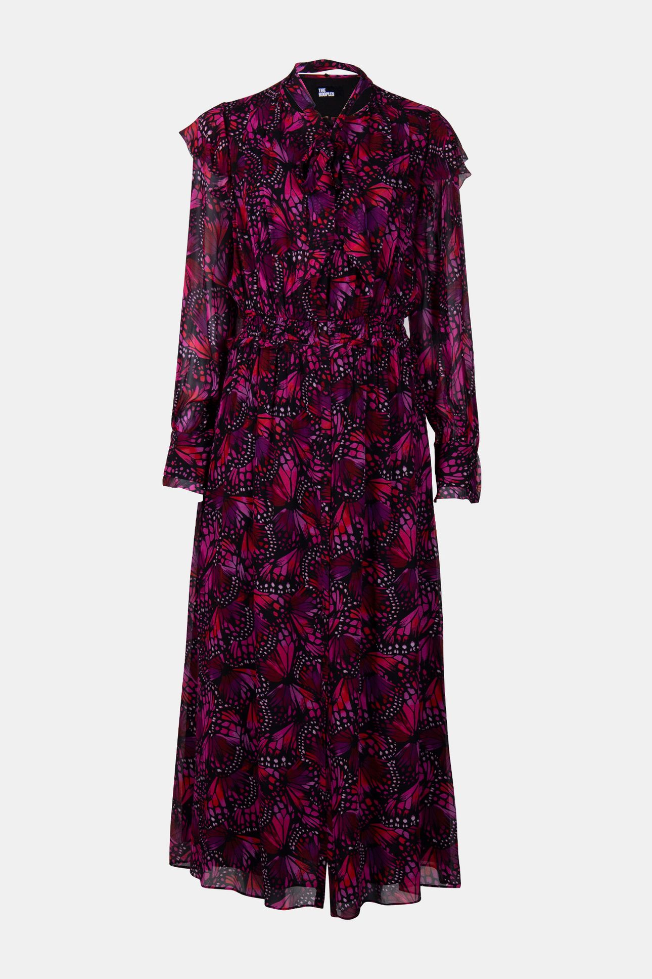 LONG BUTTONED DRESS WITH LAVALIERE COLLAR PINK 3
