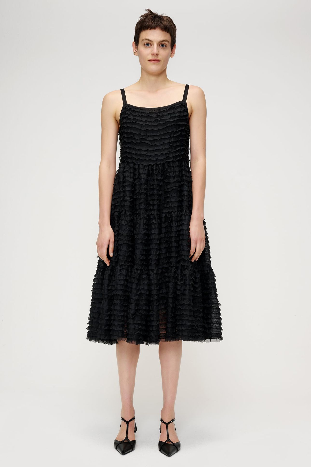 CHIFFON RUFFLE DRESS BLACK 1