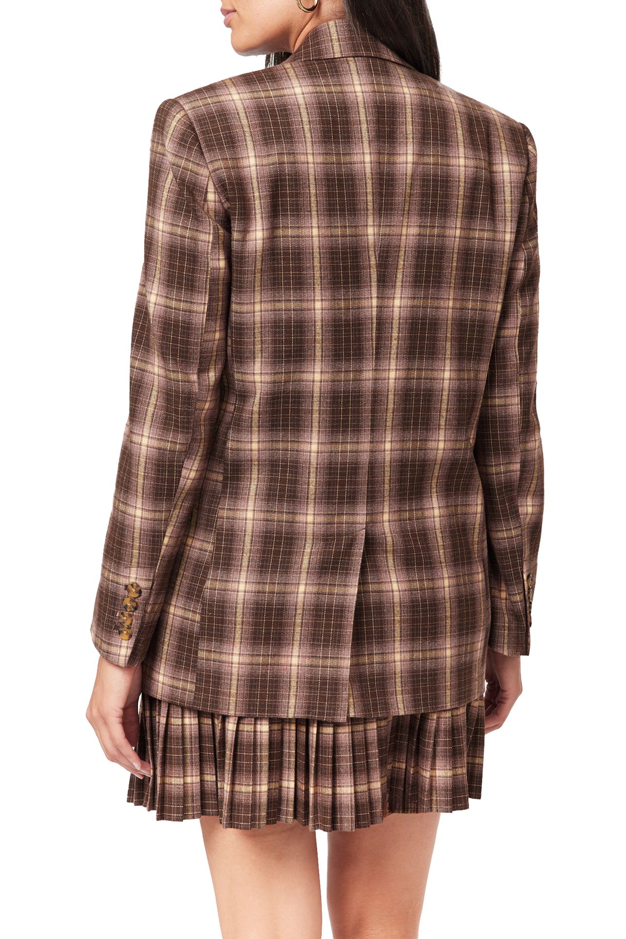 SNGL BREASTED BOYFRIEND BLAZER BROWN/ BURLWOOD PLAID 2