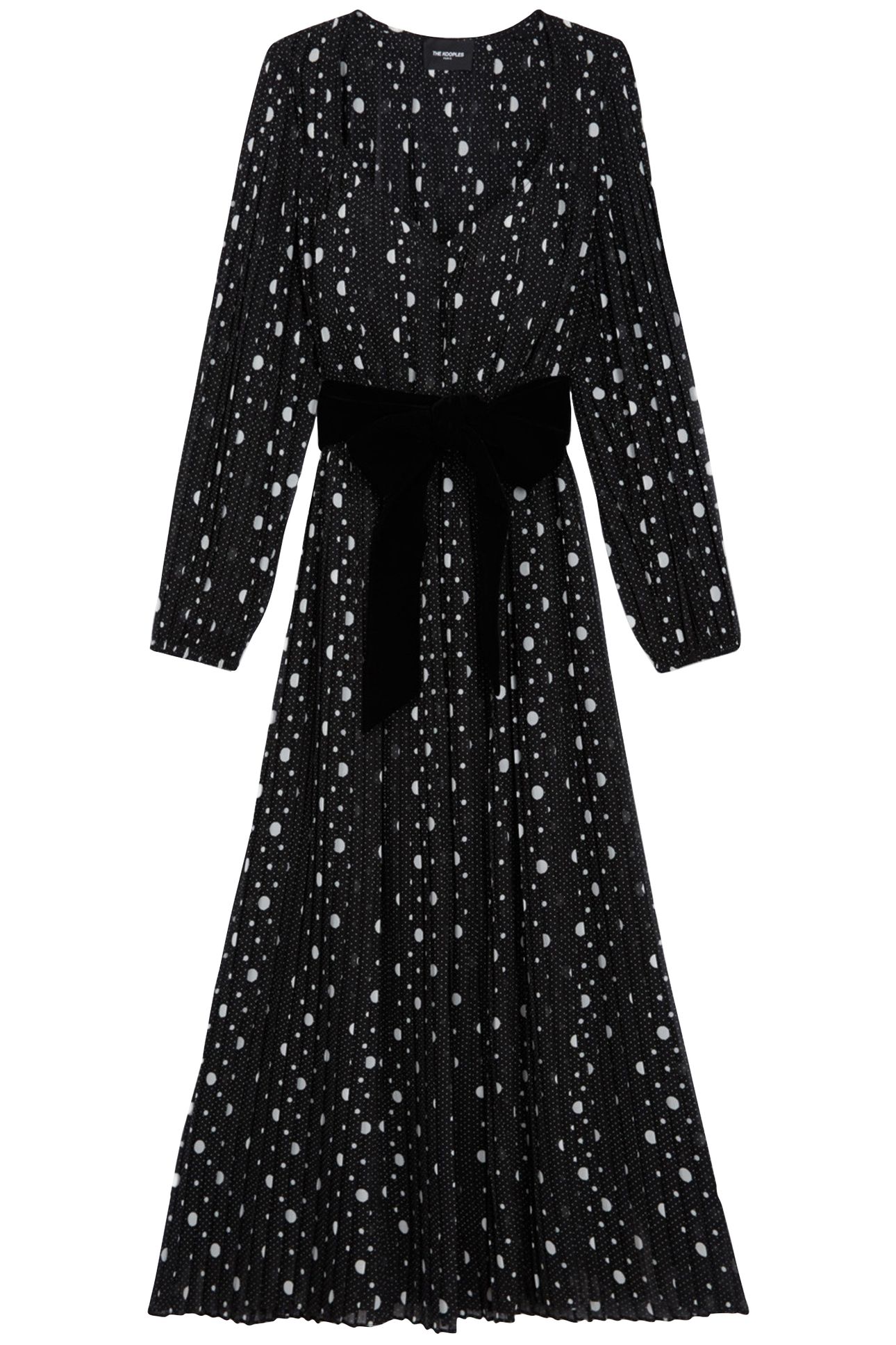 LONG PLEATED DRESS WITH POLKA DOTS BLACK-ECRU 3