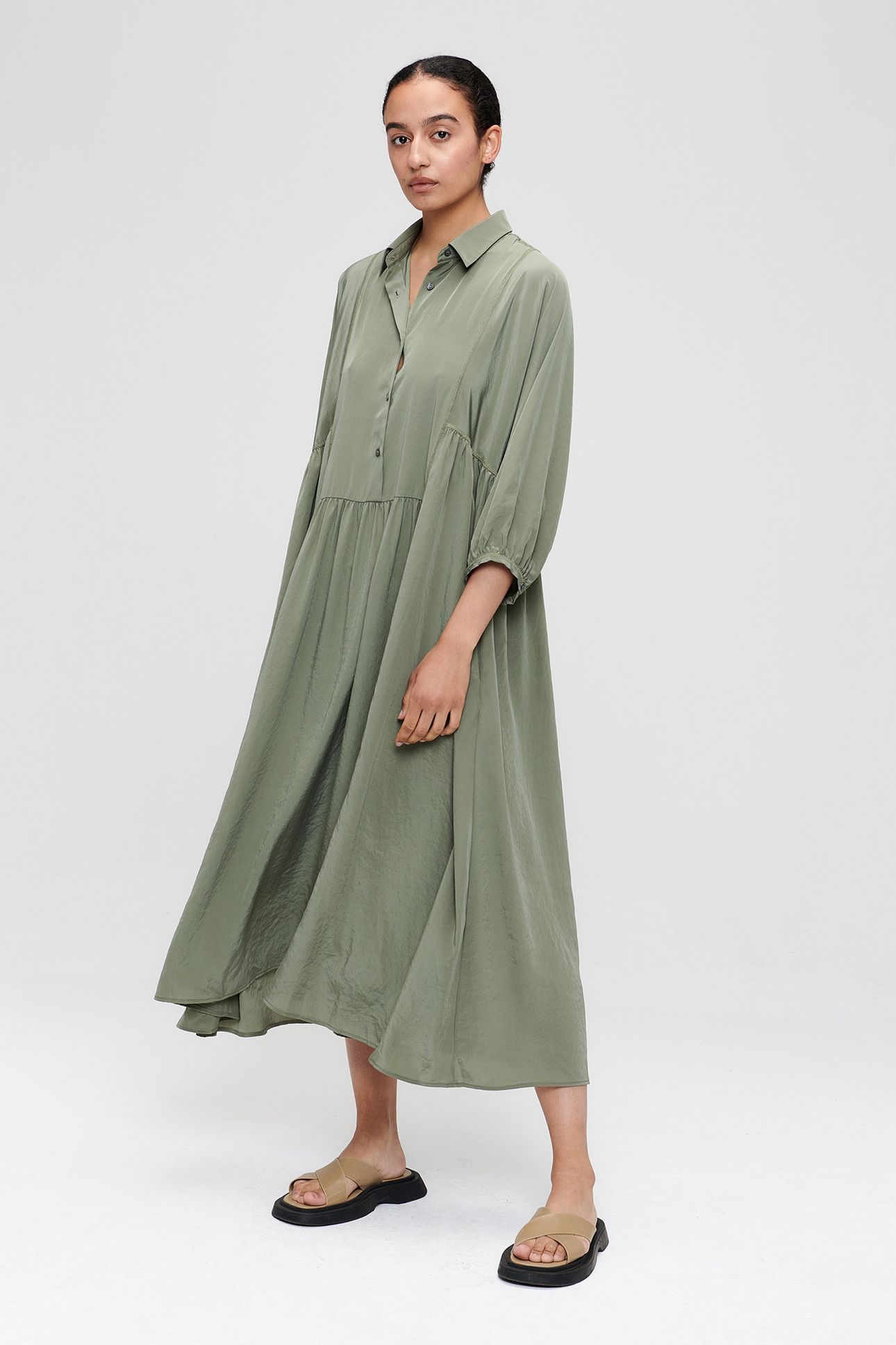 TIERED DRESS SMOKEY GREEN 1