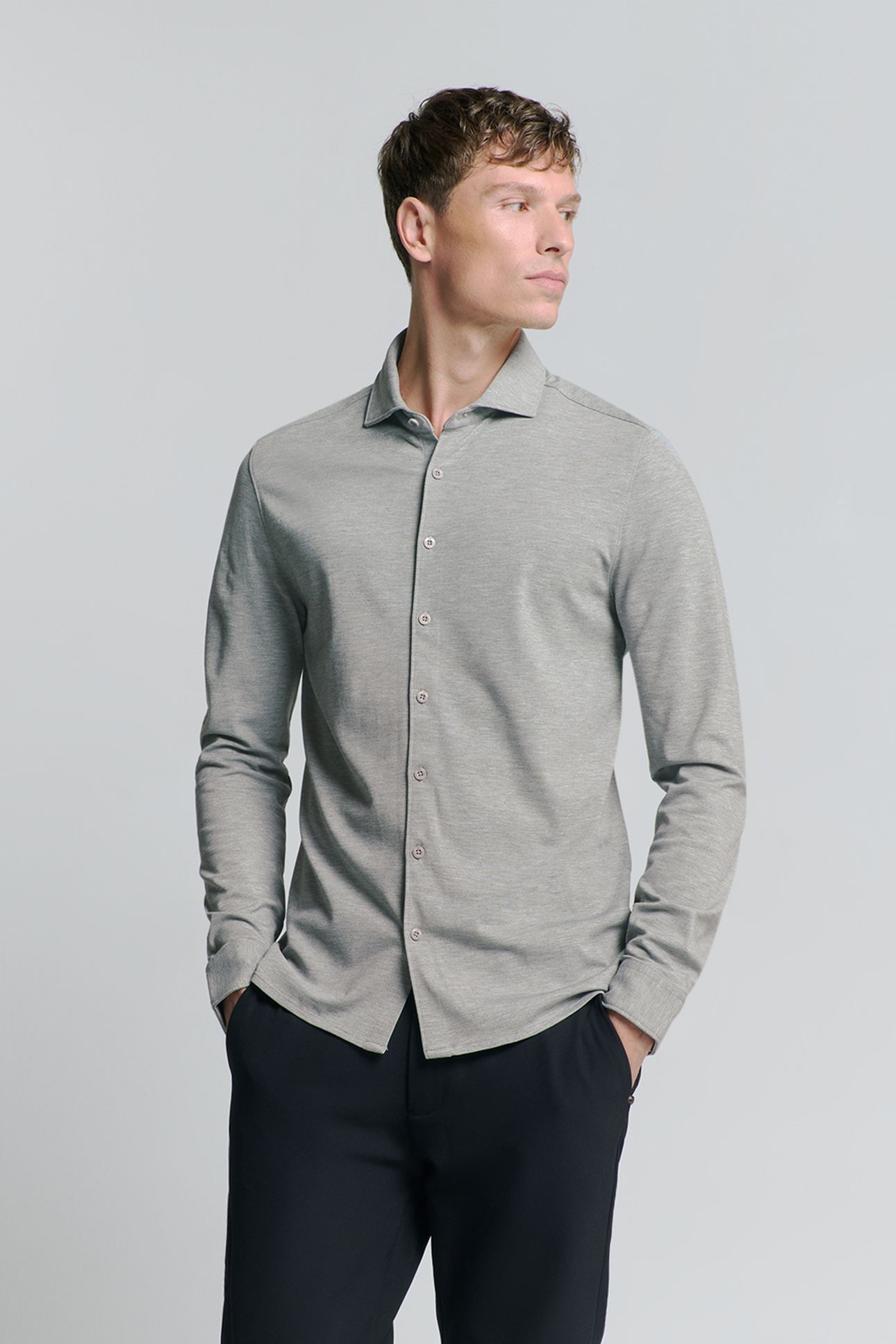 SHIRT JERSEY MELANGE STRETCH GREY MELANGE 1