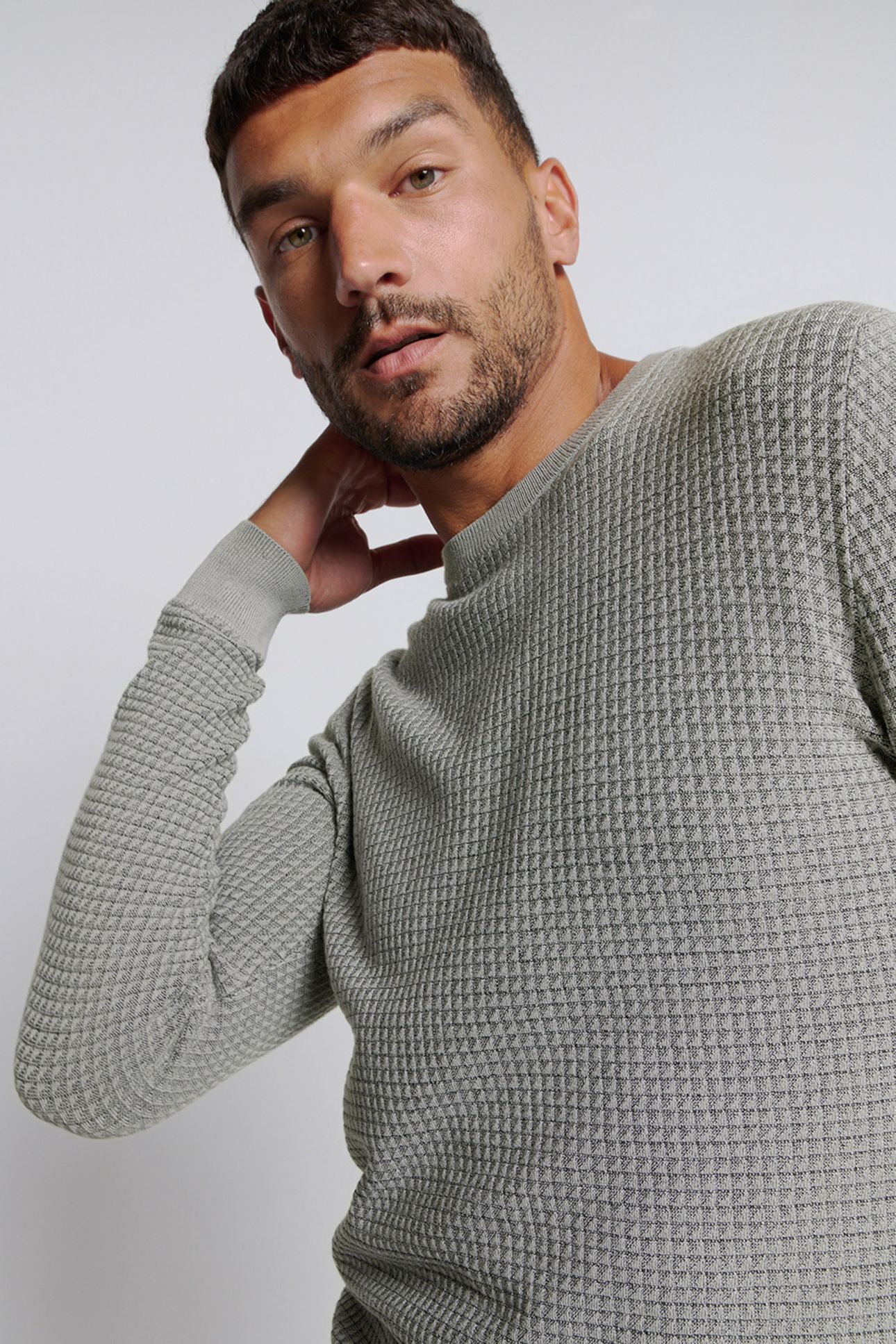 PULLOVER CREWNECK 2 COLOURED WAFFLE JACQUARD GREY 6