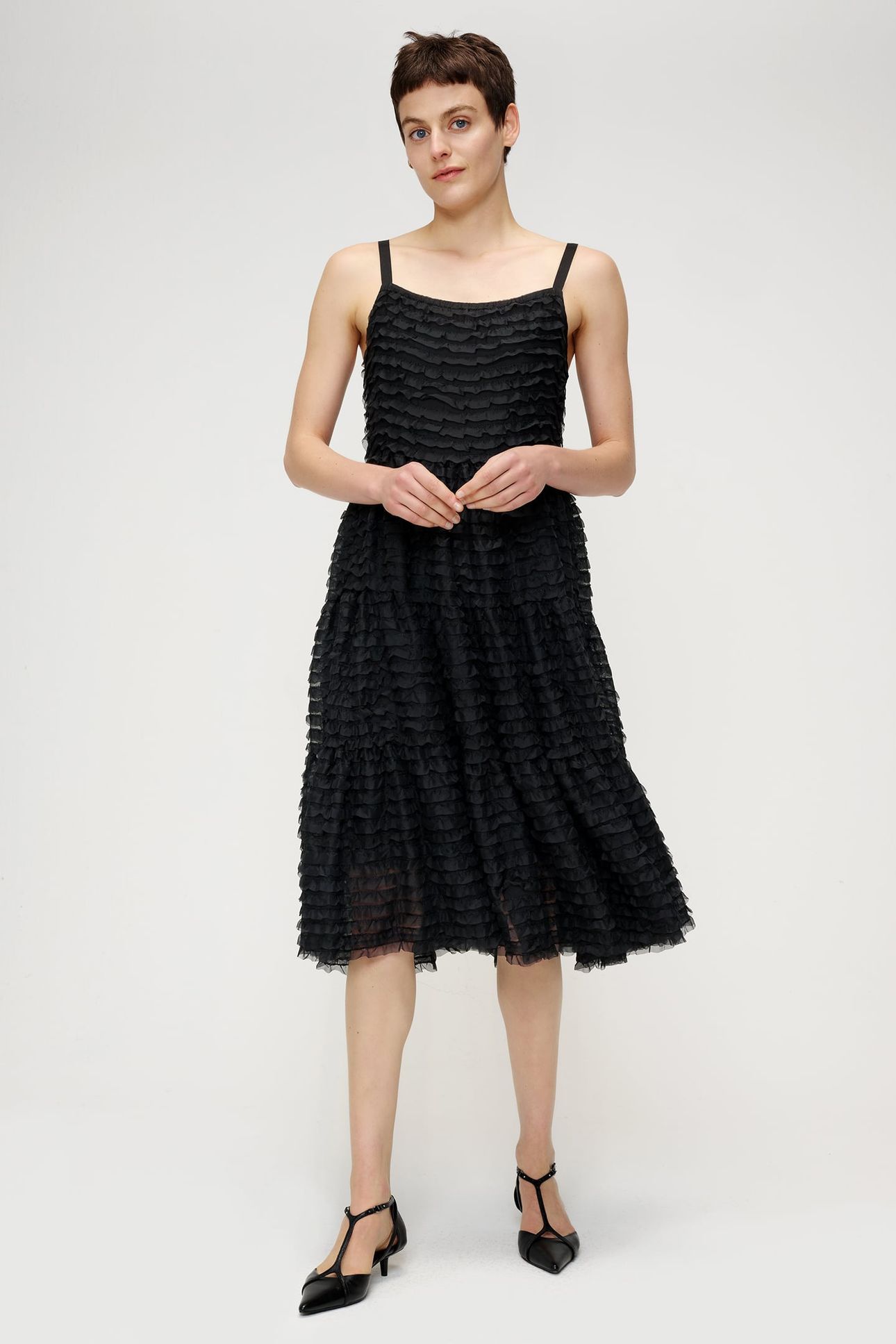 CHIFFON RUFFLE DRESS BLACK 3