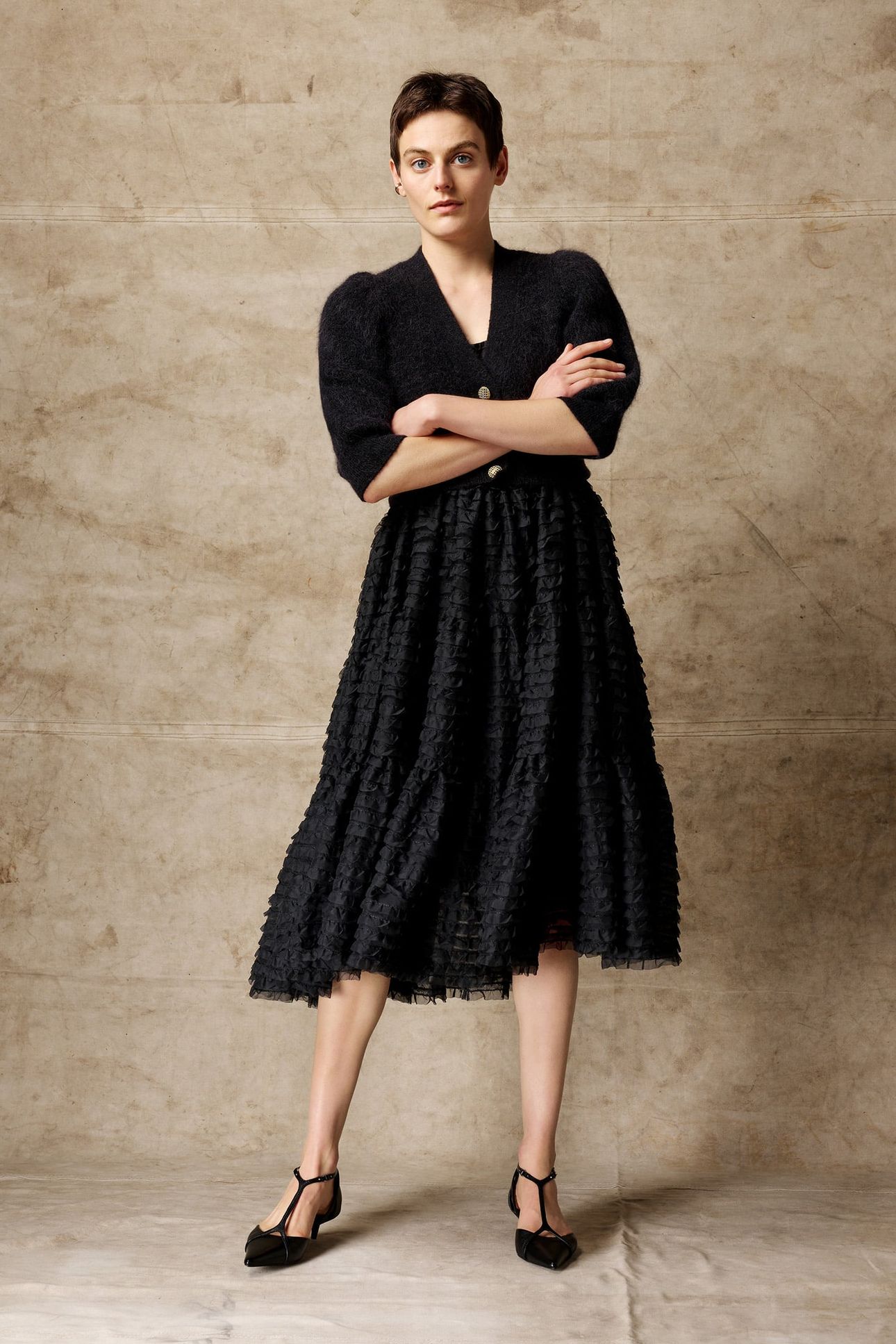CHIFFON RUFFLE DRESS BLACK 5