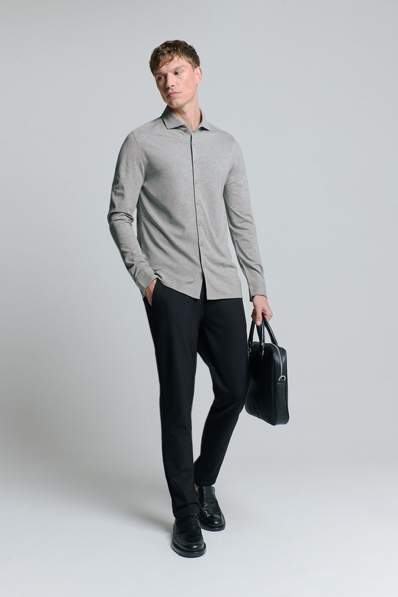 SHIRT JERSEY MELANGE STRETCH GREY MELANGE 2