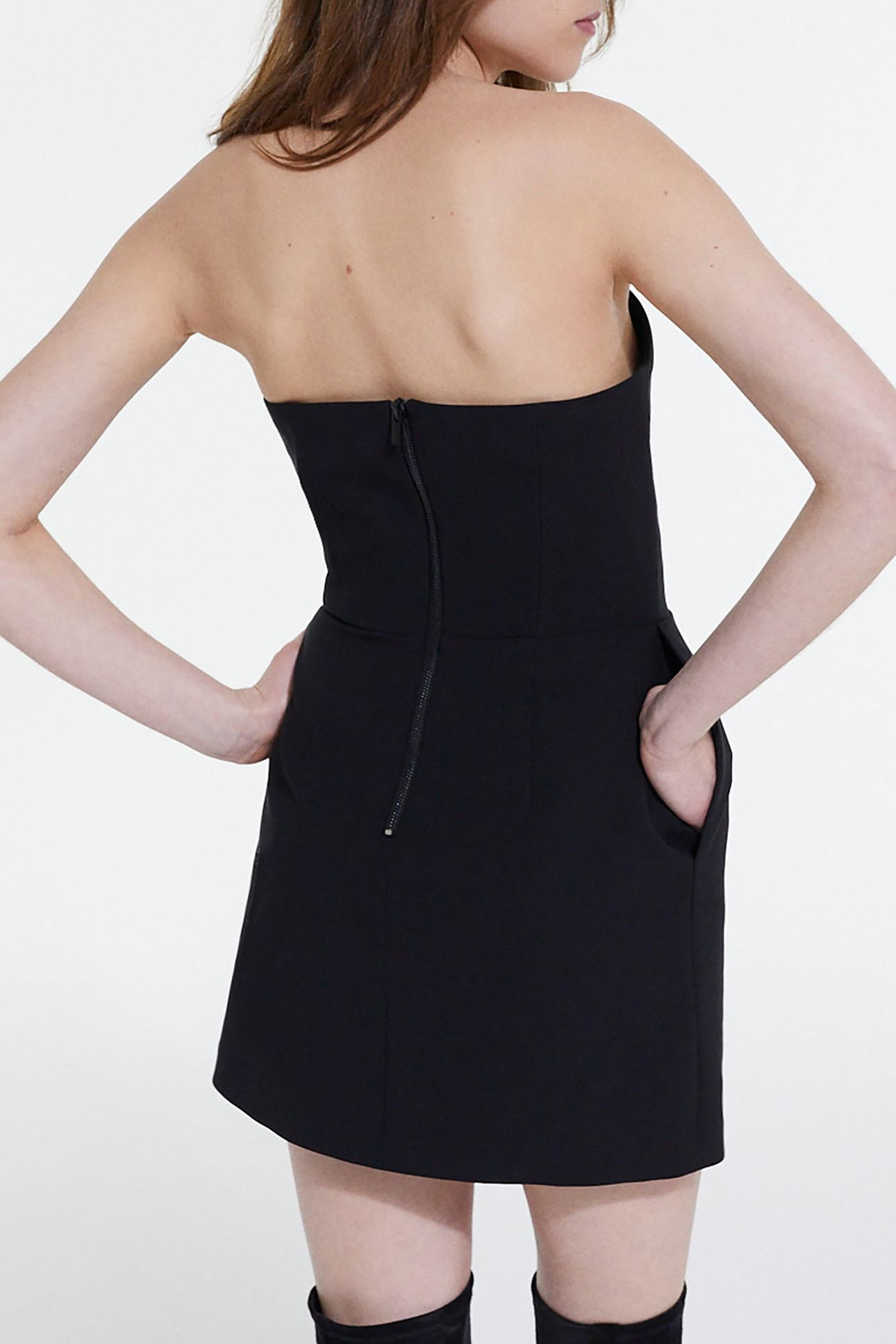 SHORT STRAPLESS DRESS IN ROMANTIC CREPE BLACK 2