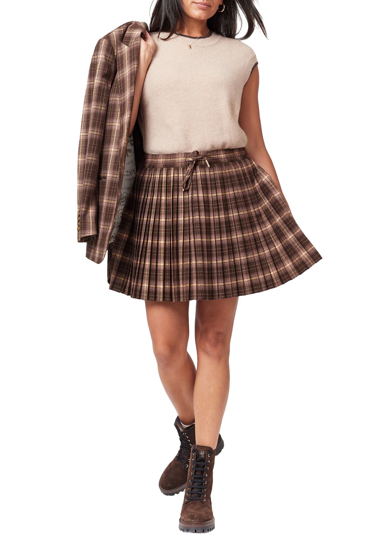 PLEATED SKIRT BROWN/ BURLWOOD PLAID 3