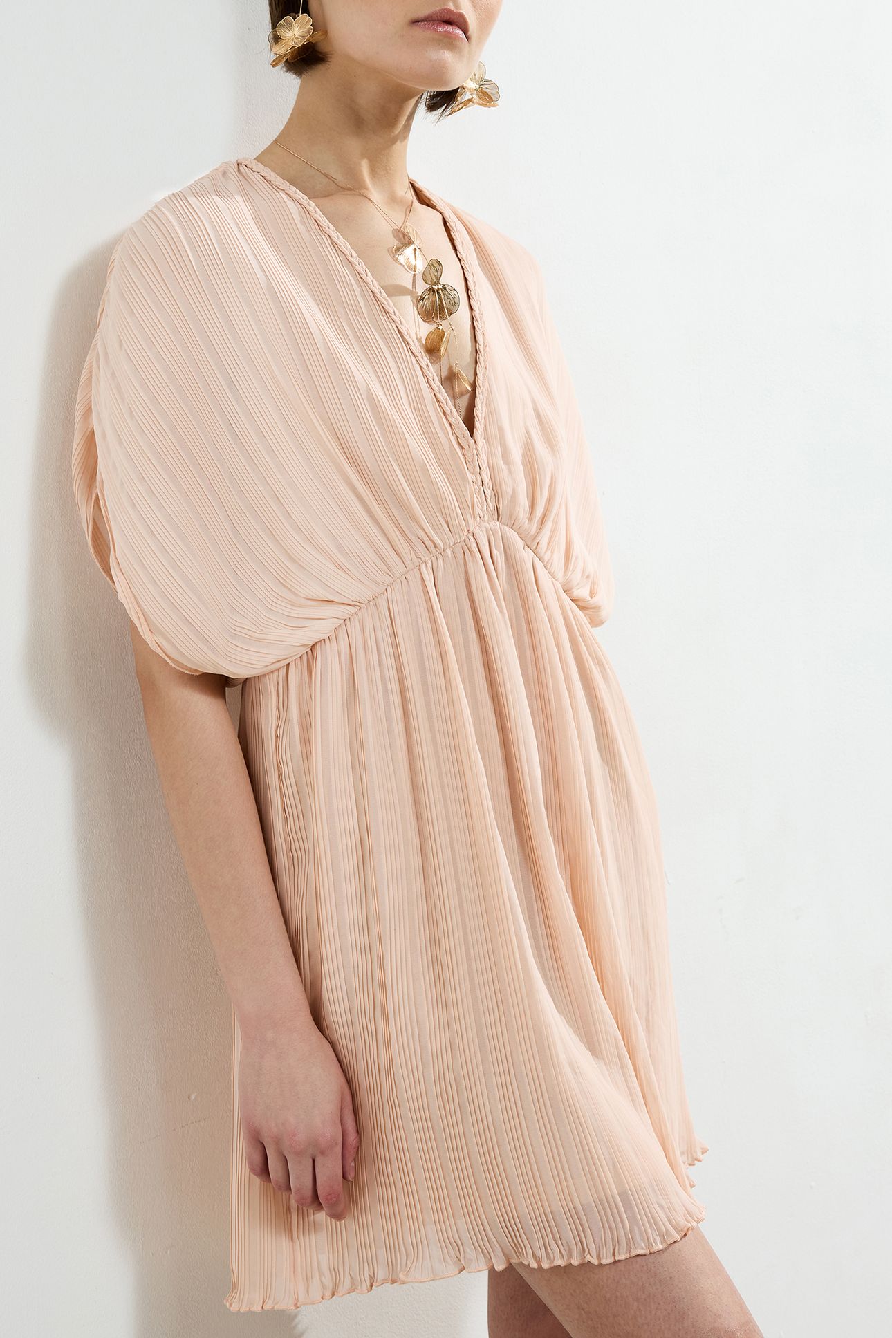 CHATHIA PLISSE V NECK DRESS BALLET PINK 3