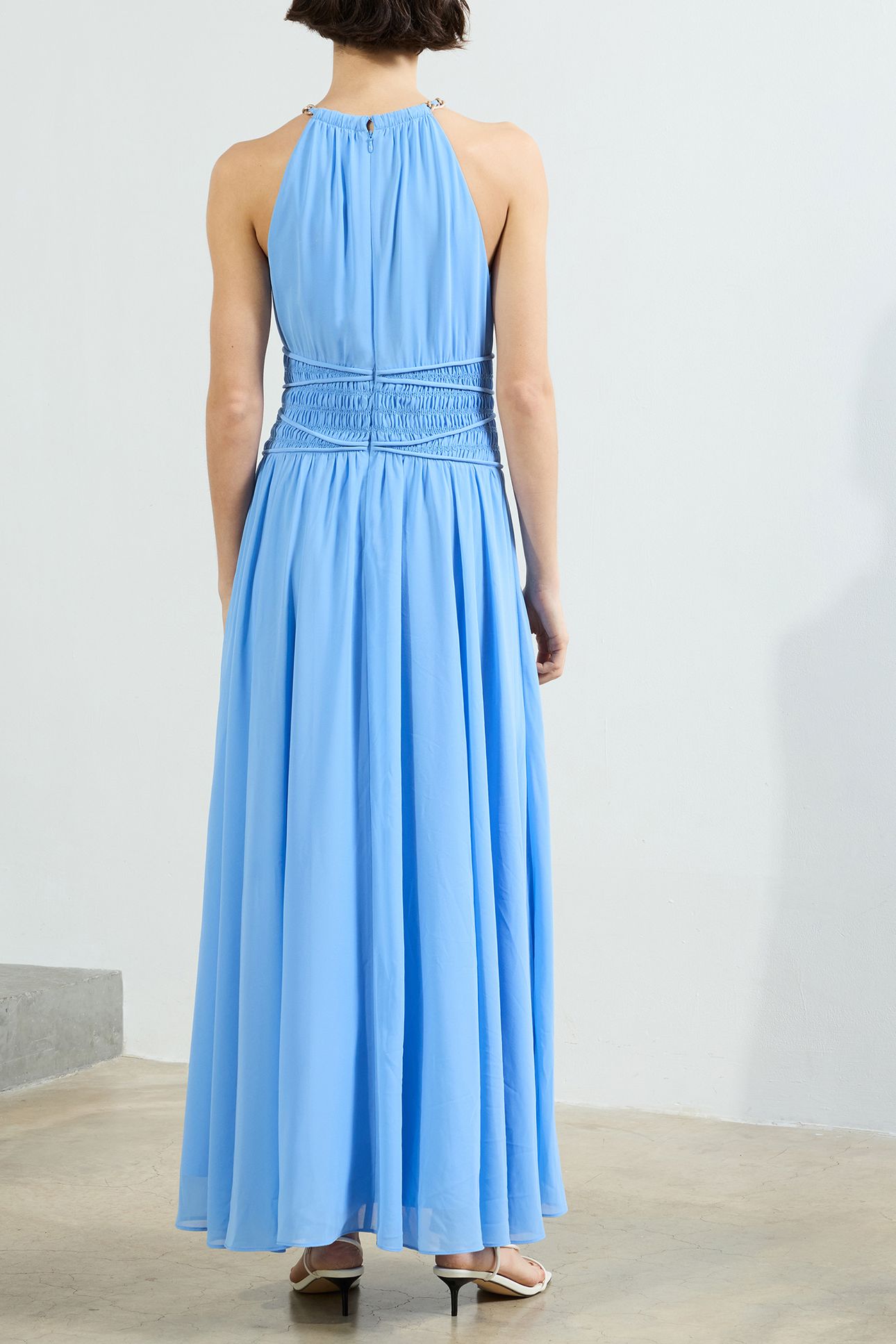 EDEN GEORGETTE HALTER NK DRESS CORNFLOWER BLUE 2