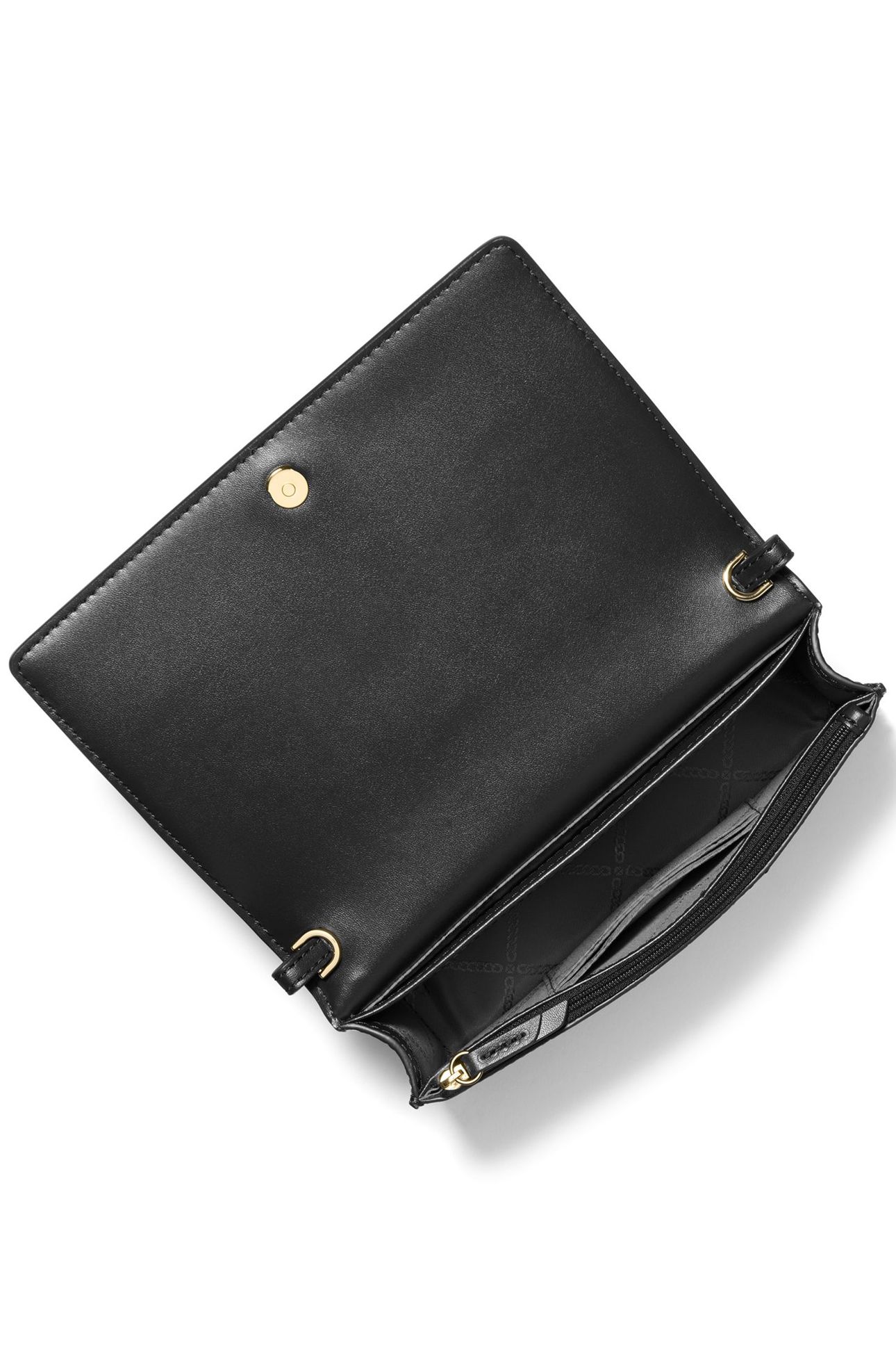 LEATHER FLAP CHAIN DETAIL CROSS BODY BAG IN BLACK 4