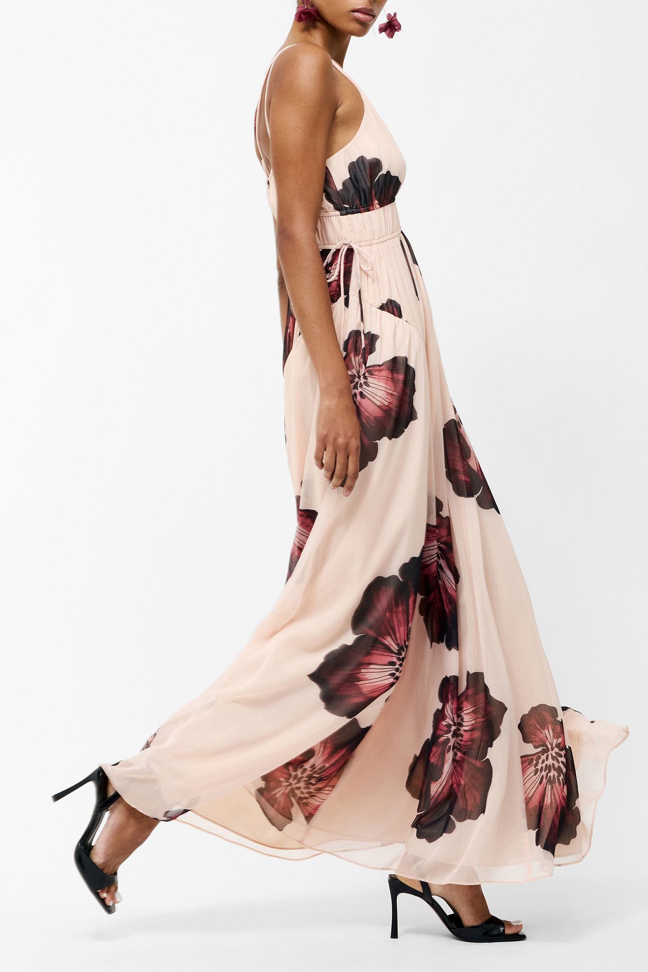 ELYSE HALLIE CRINKLE MAXI DRES BLUSH PINK FLORAL 3