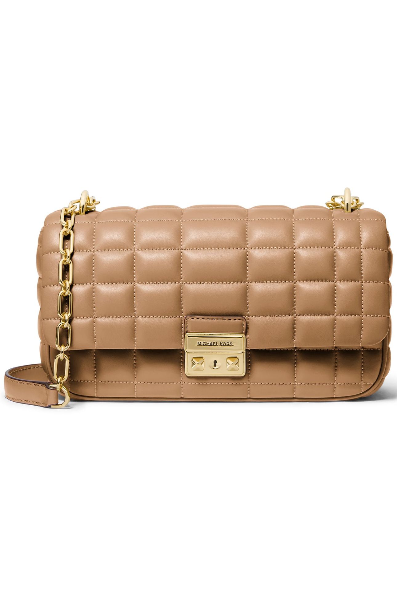 PADDED CHAIN SHOULDER BAG IN BEIGE 1