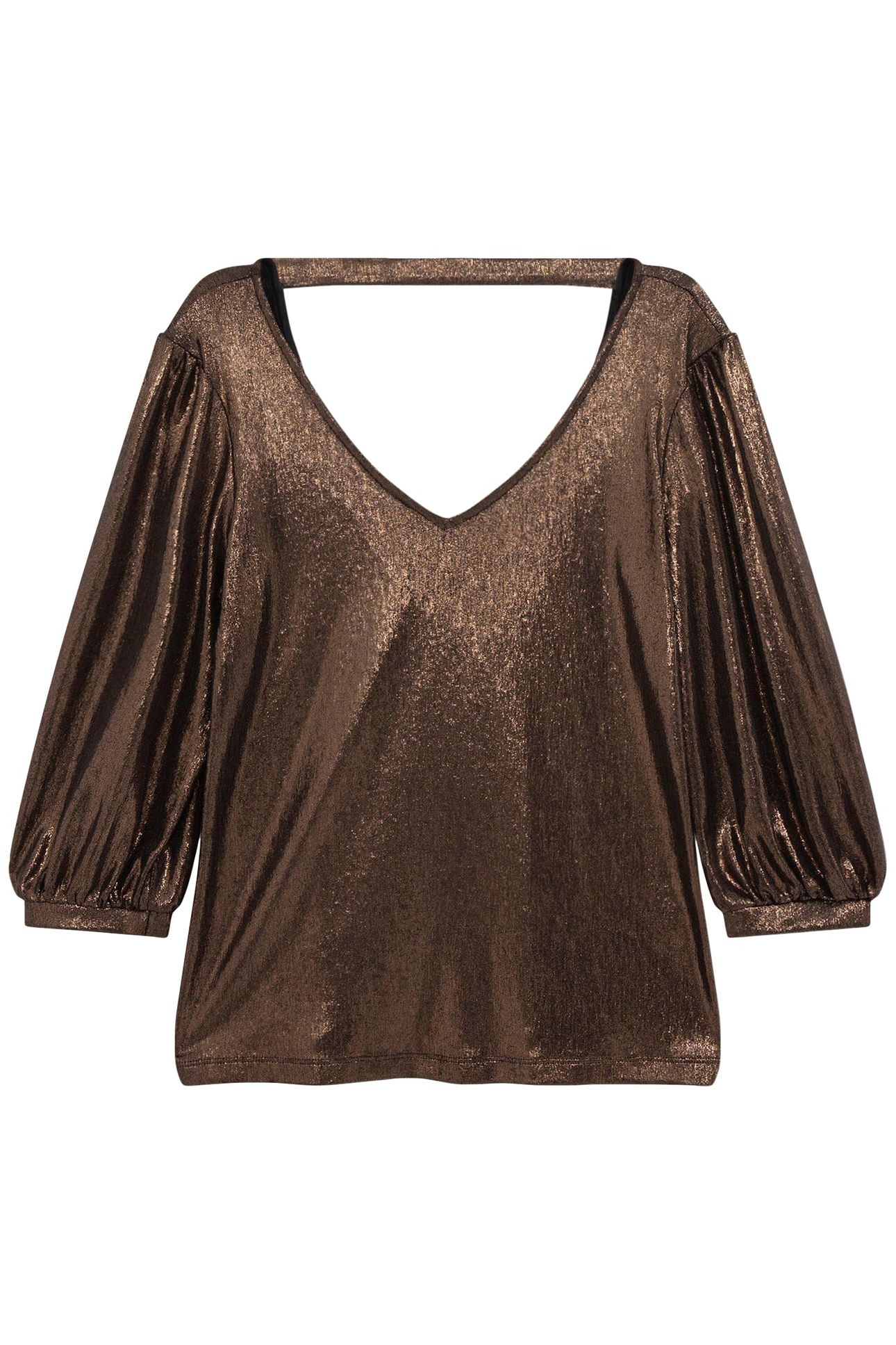 MABEL - CHOCOLATE LAMÉ KNIT T-SHIRT, REVERSIBLE FRONT/BACK 1