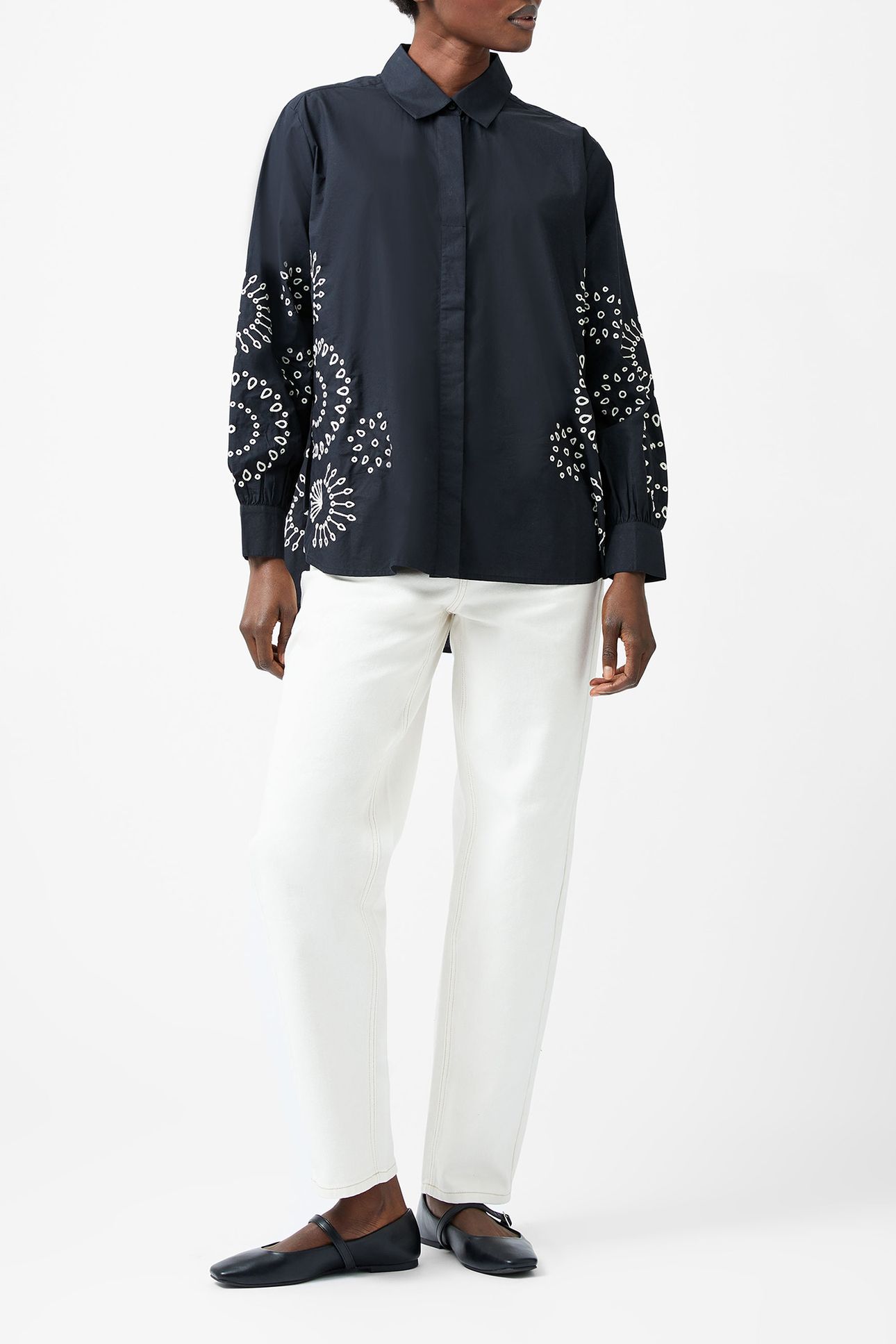 CAMBRIA COTTON EMBROIDERED TOP BLACK/CREAM 1