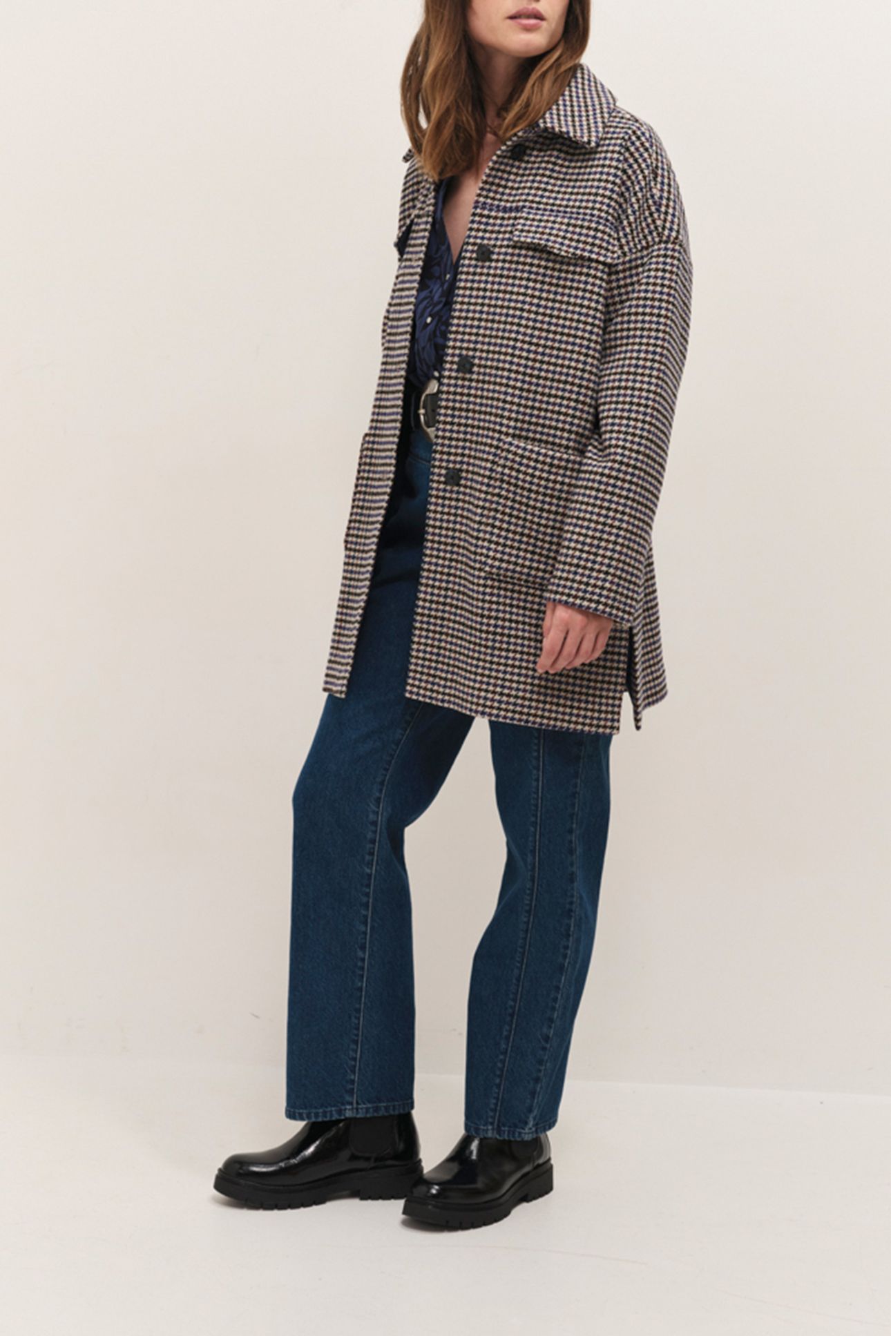 DOMINO - SANDCASTLE WOOL COAT WITH HOUNDSTOOTH PATTERN 2