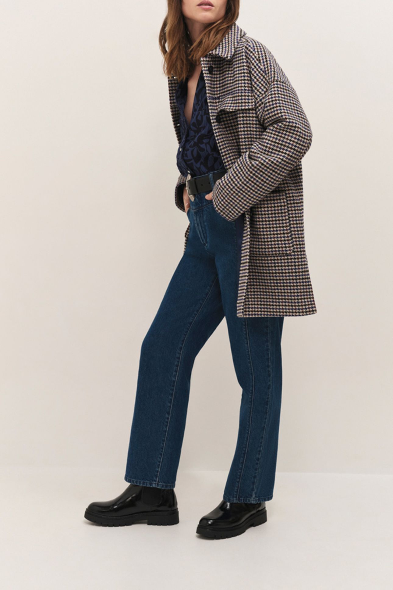 DOMINO - SANDCASTLE WOOL COAT WITH HOUNDSTOOTH PATTERN 3