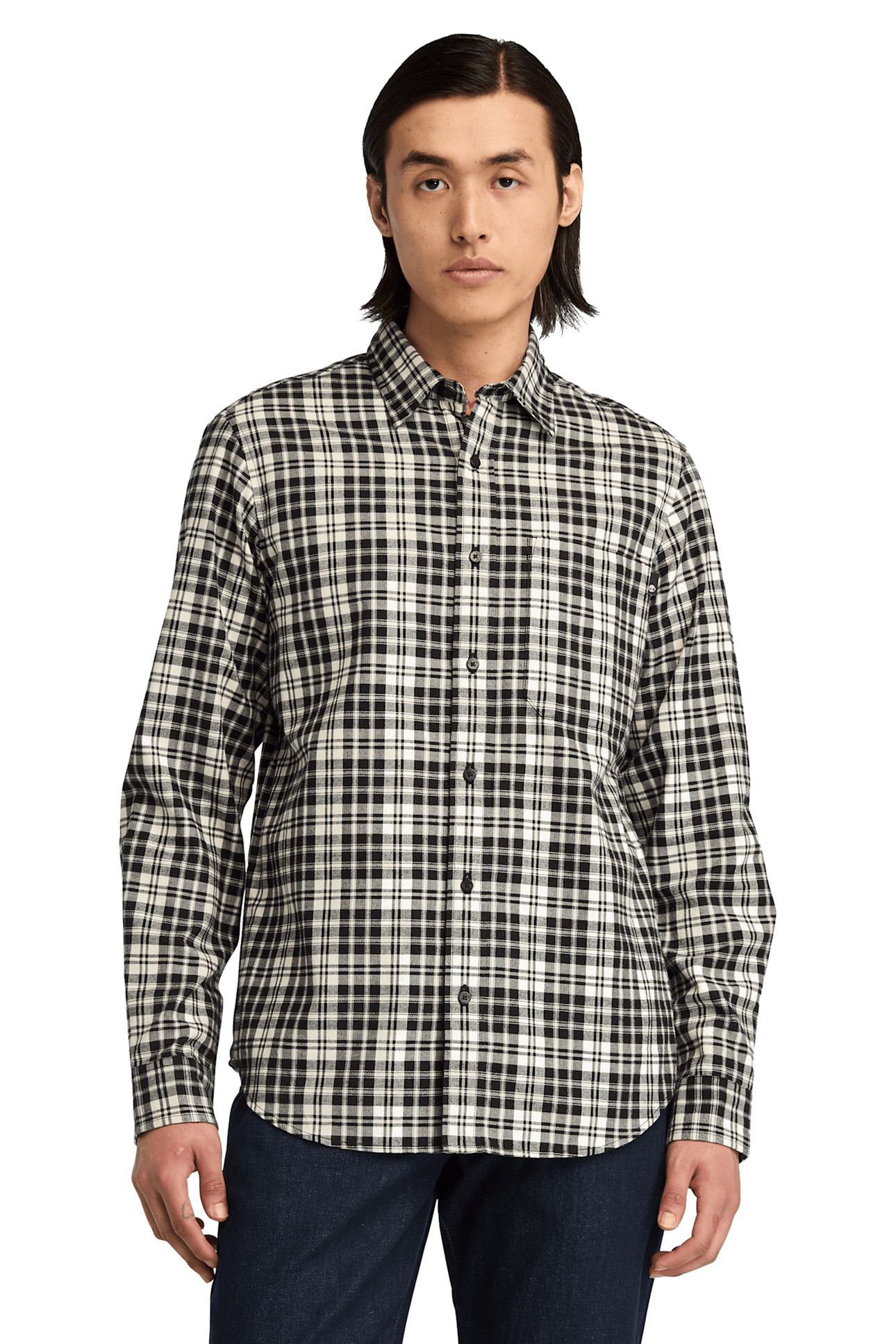 HERRINGBONE FLANNEL PLAID SHIRT BLACK 1