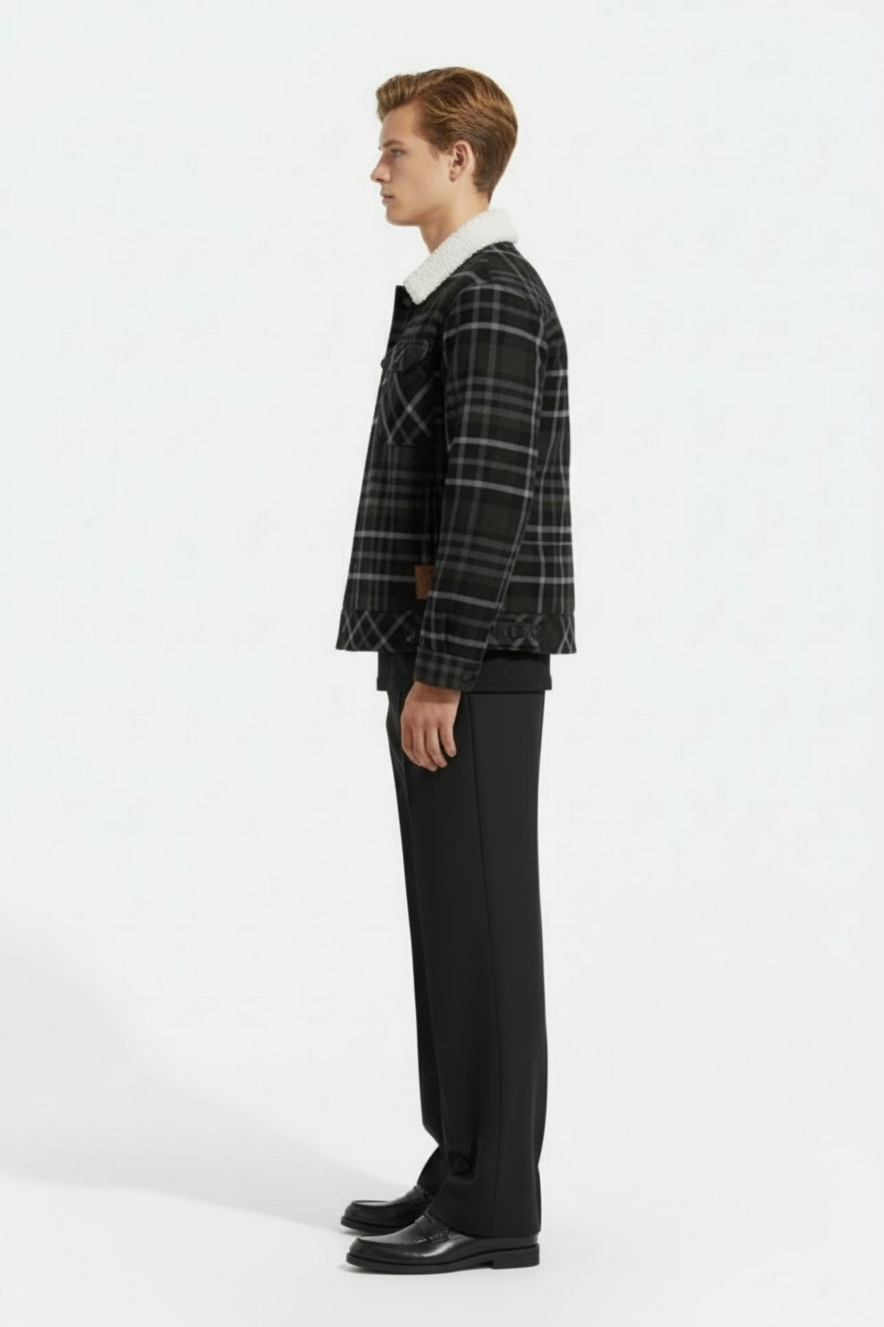 SHERPA LINED PLAID FLANNEL EISENHOWER JACKET BLACK GREY 3