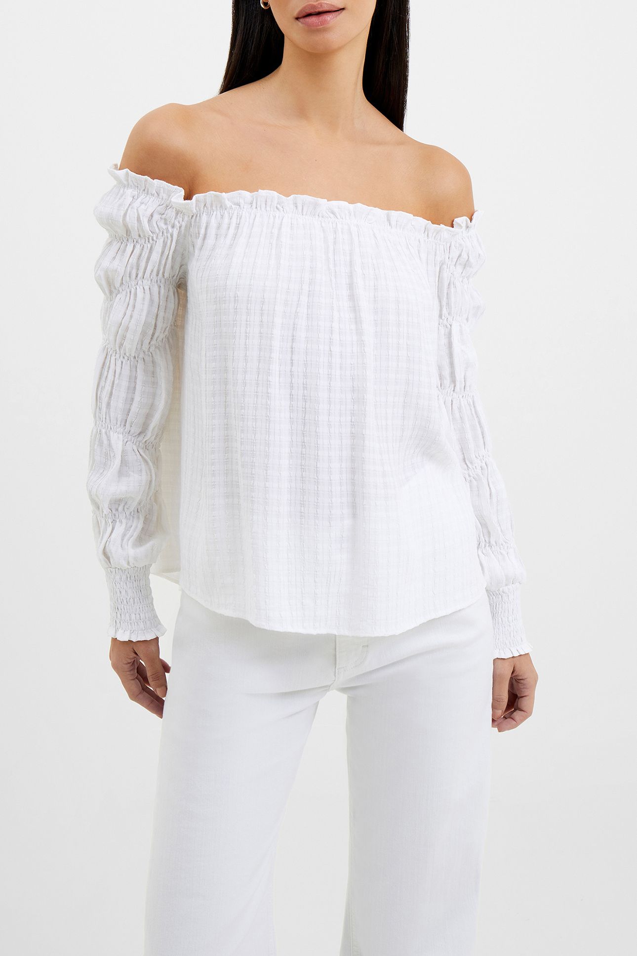 BIRCH SMOCK SLEEVE TOP LINEN WHITE 1