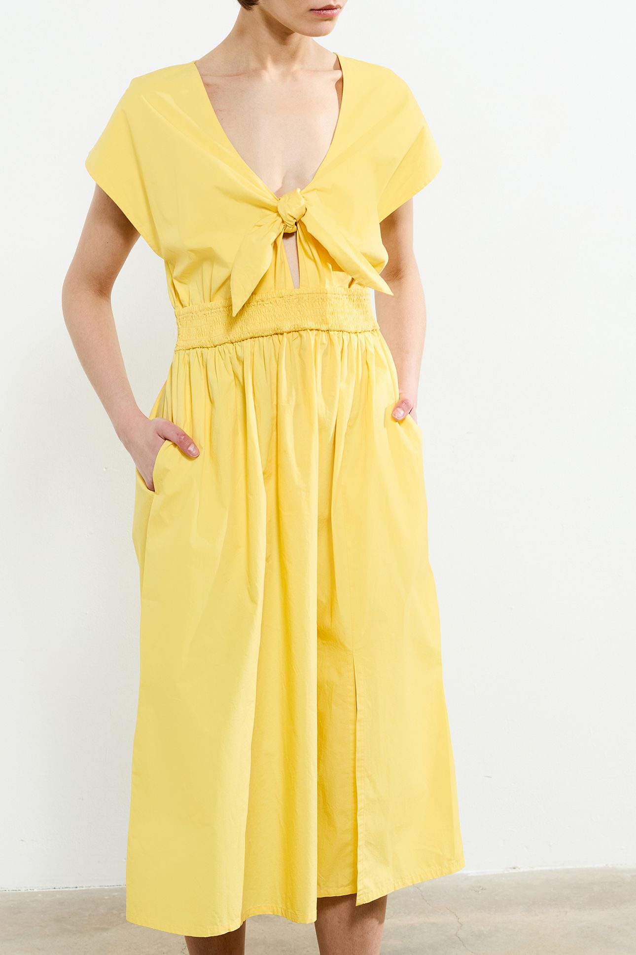 BARLETTA POPLIN TIE MIDI DRESS BUTTER YELLOW 1