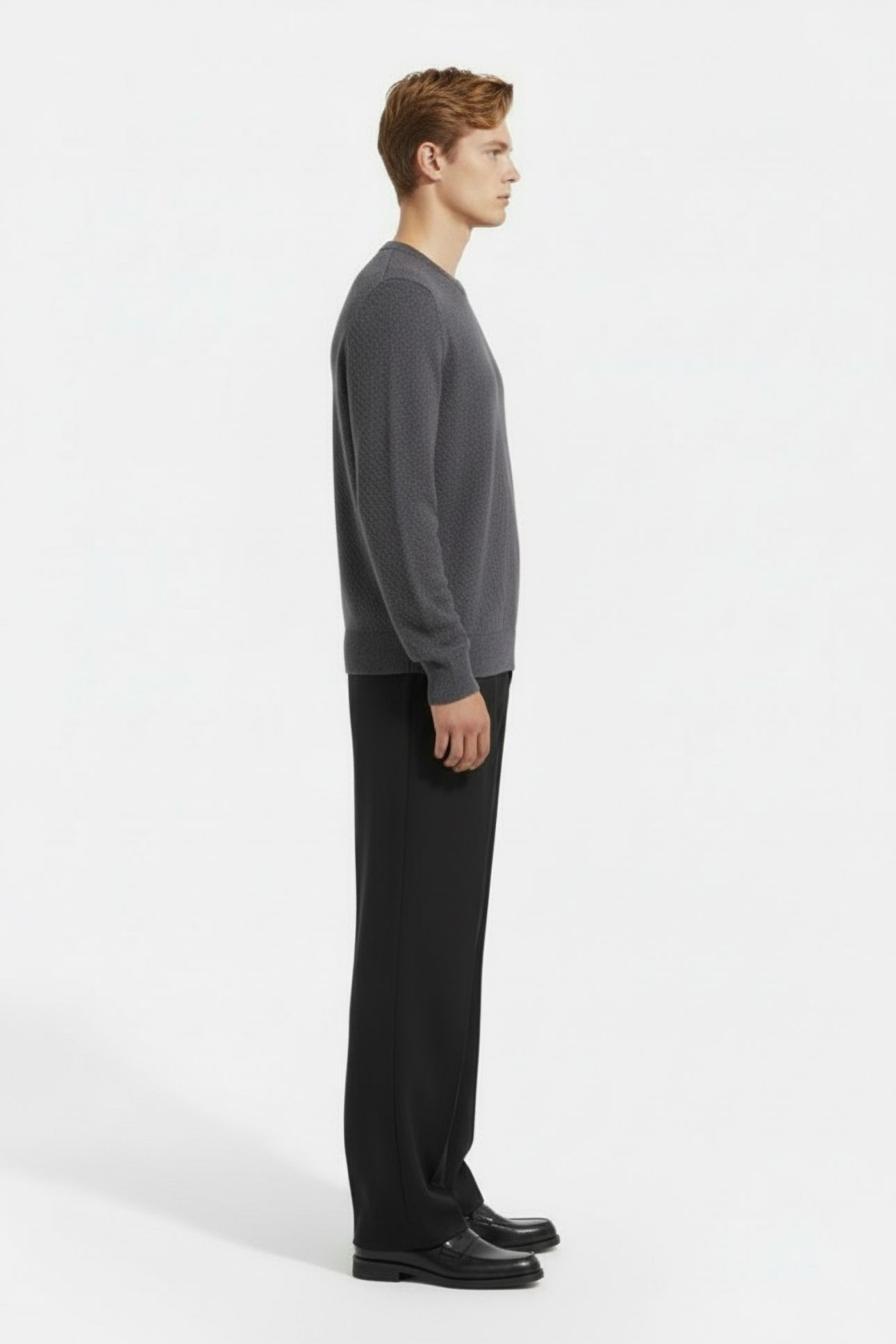 SS NEPS TEXTURE STITCH SWEATER CREW DARK GREY 3