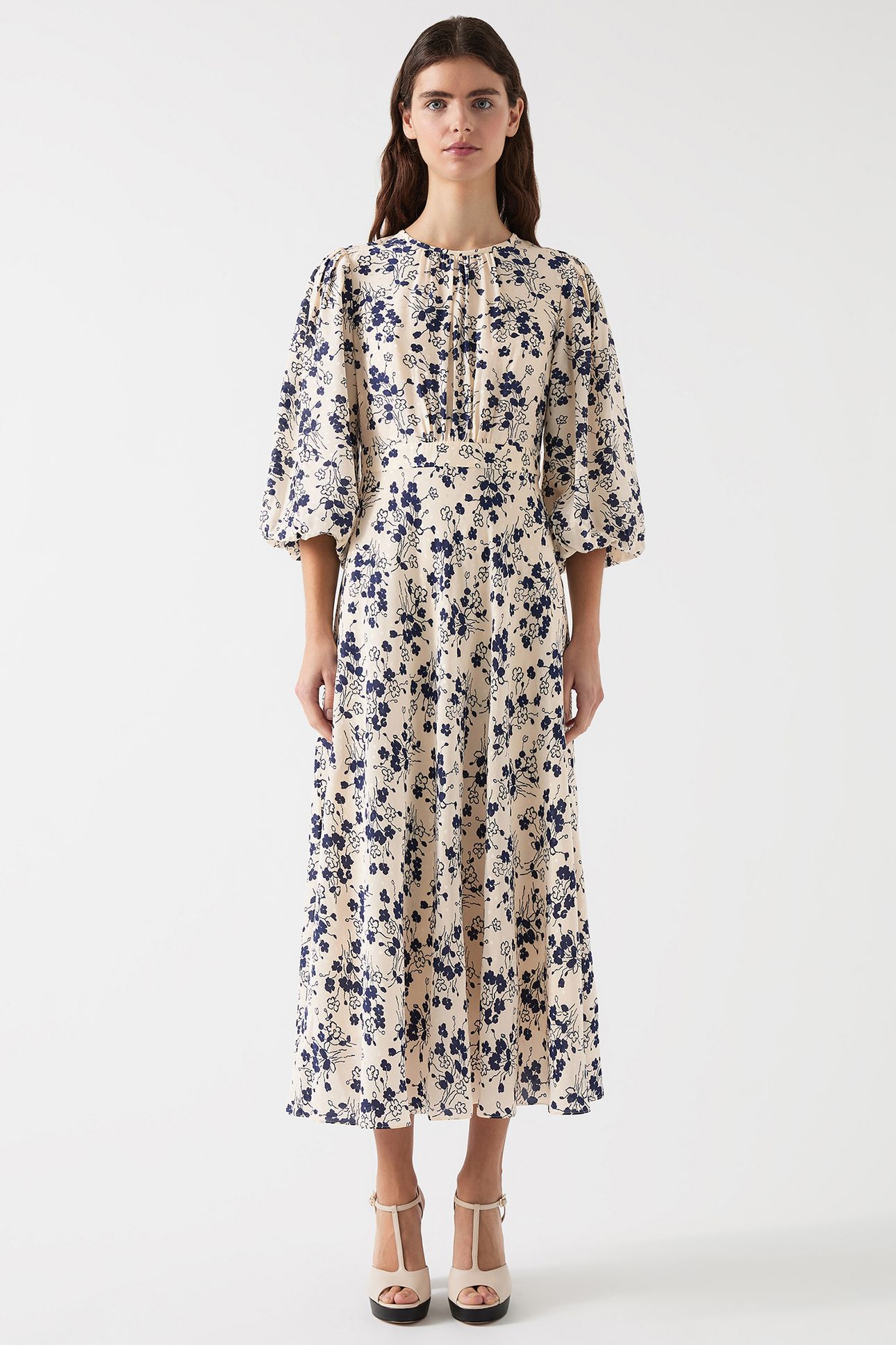 DR LOIS FULL SLEEVE DRESS CREAM/BLUE 2