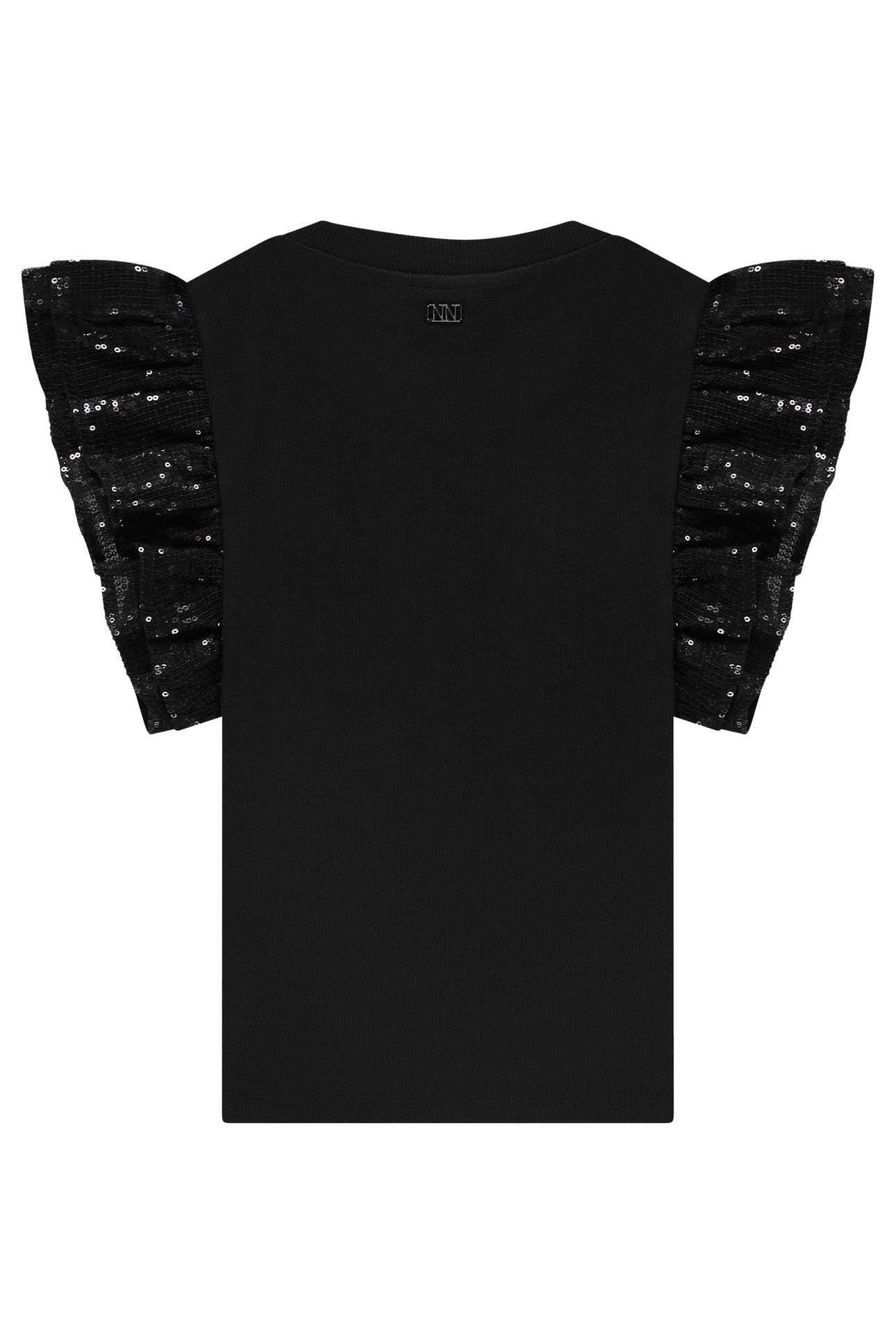 SEQUIN SLEEVE RIB TOP BLACK 2