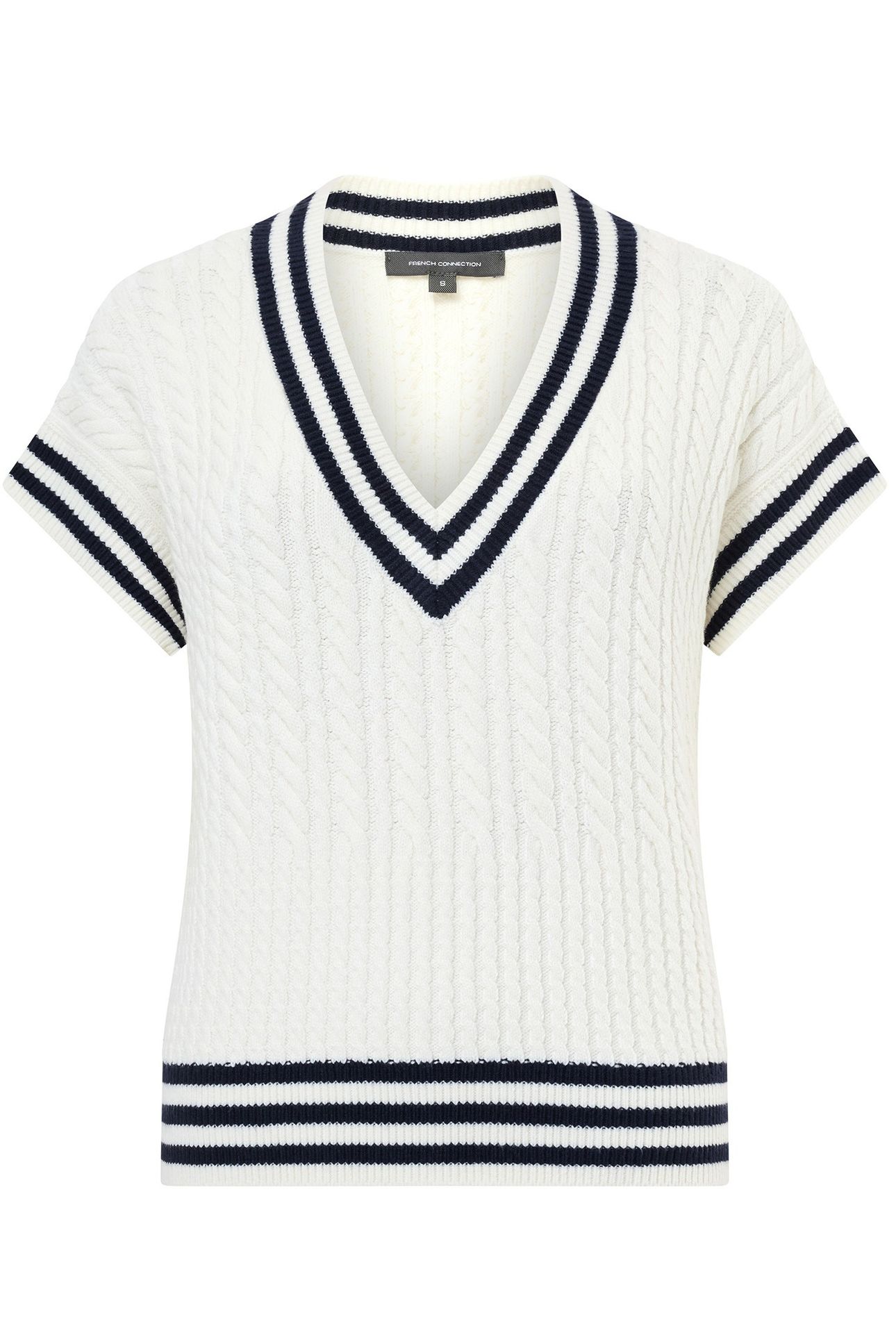 BABYSOFT CABLE KNIT V-NECK TANK VEST WINTER WHT/DUCH BLUE 4