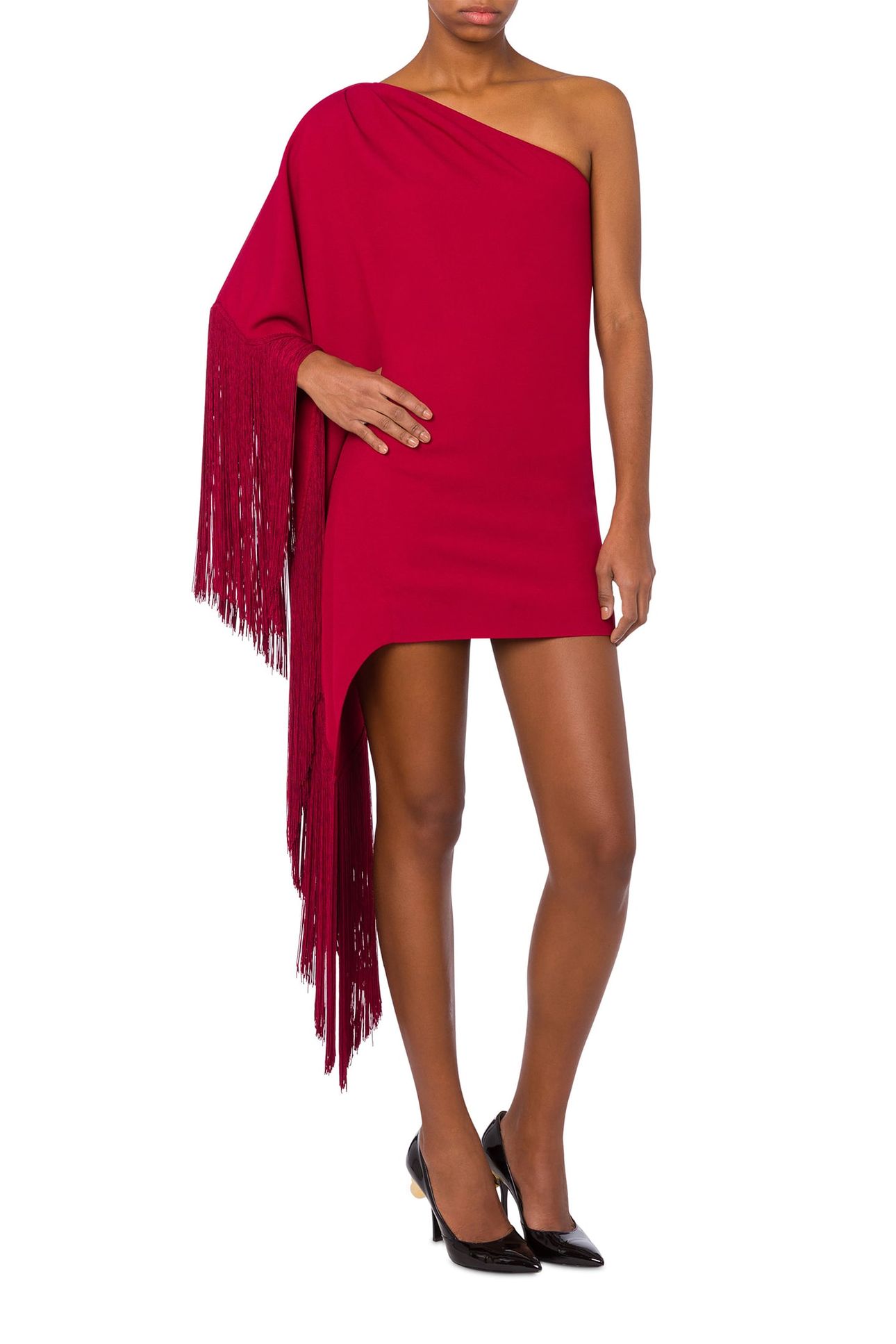 ONE-SHOULDER DRESS WITH FRINGES RED 1