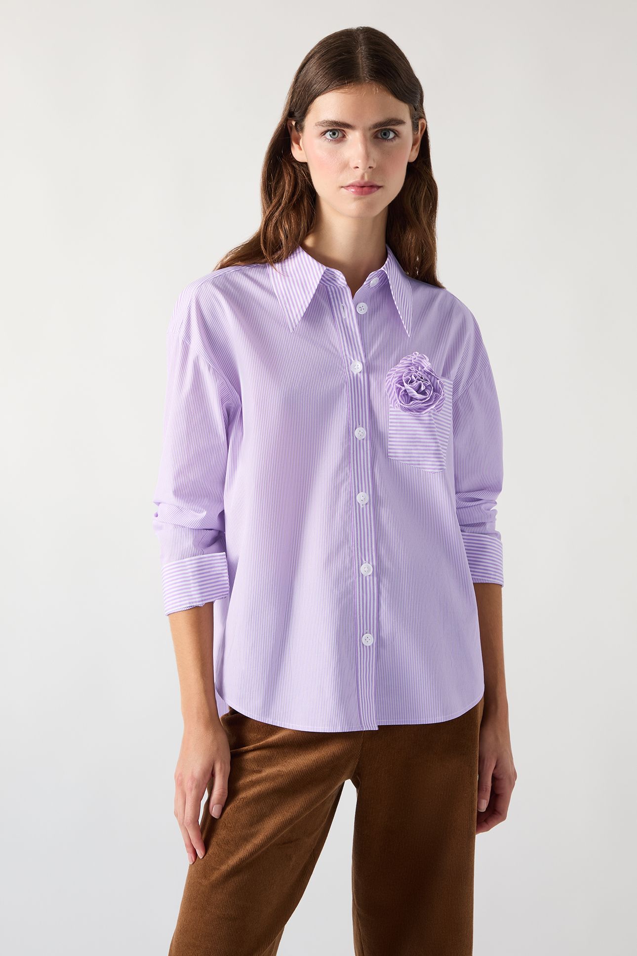 TW PIP CORSAGE SHIRT PURPLE 1
