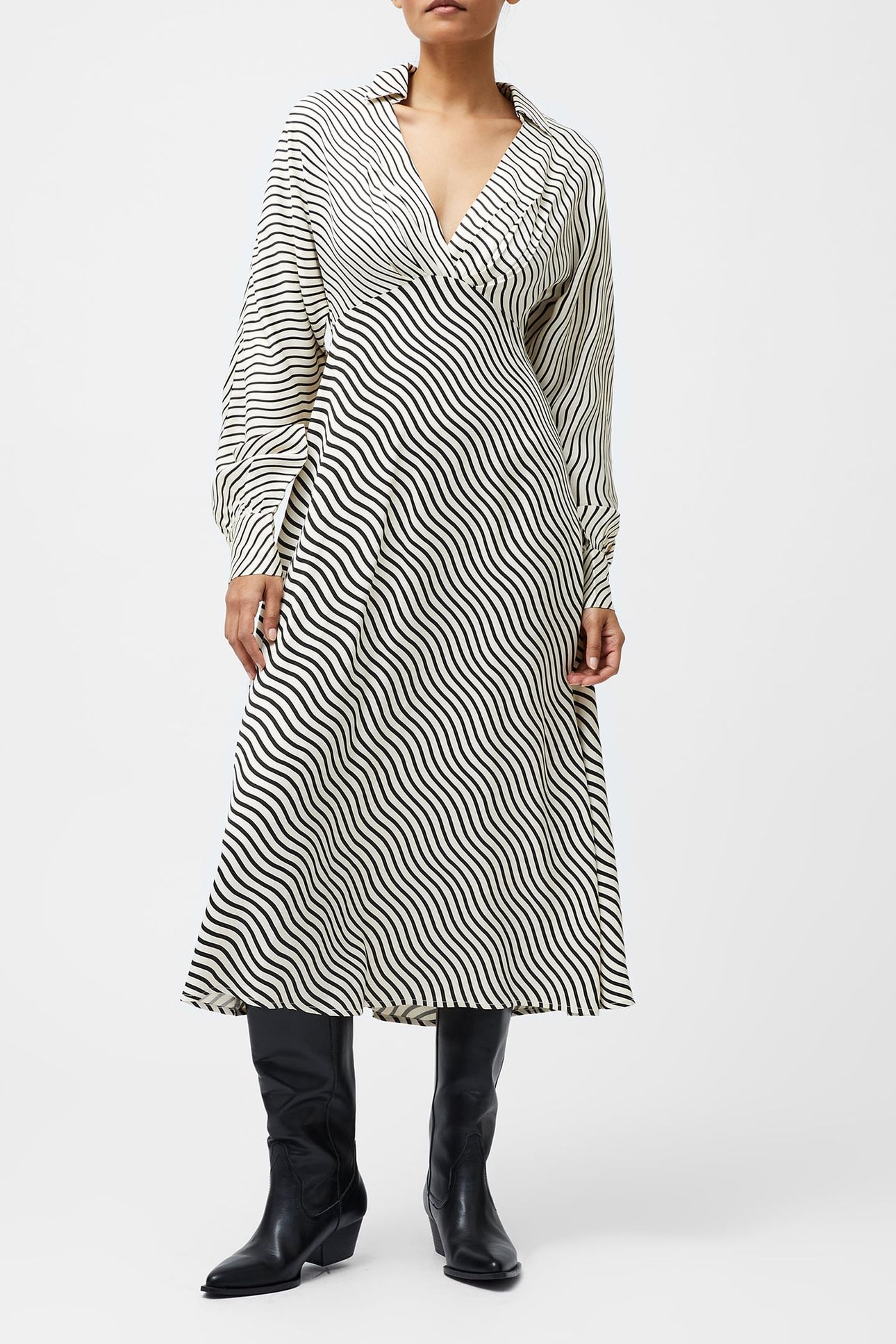 CANDICE SATIN STRIPE MIDI DRESS BLACK/CREAM 1
