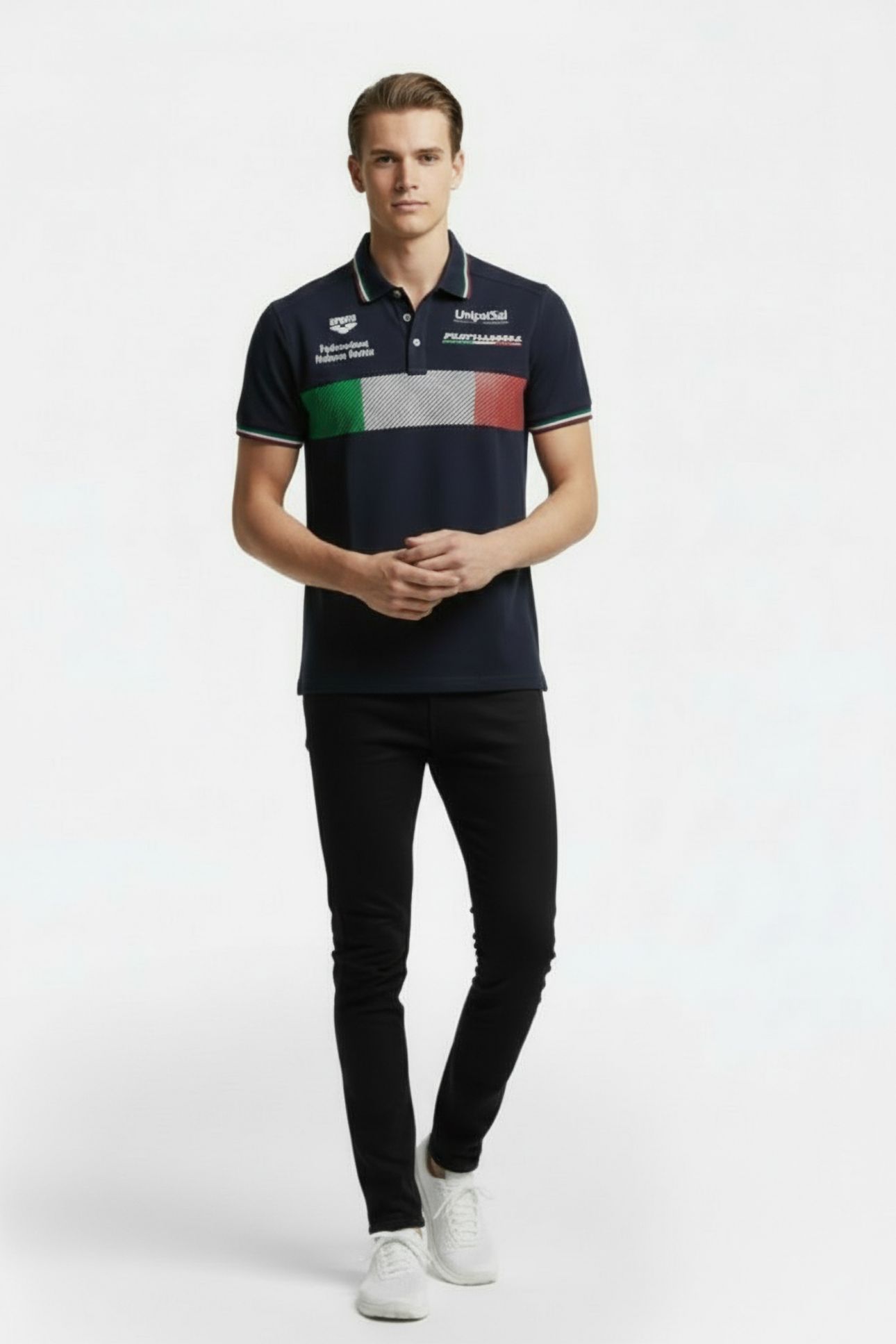 UNISEX FIN POLOSHIRT SOLID NAVY LEN 1