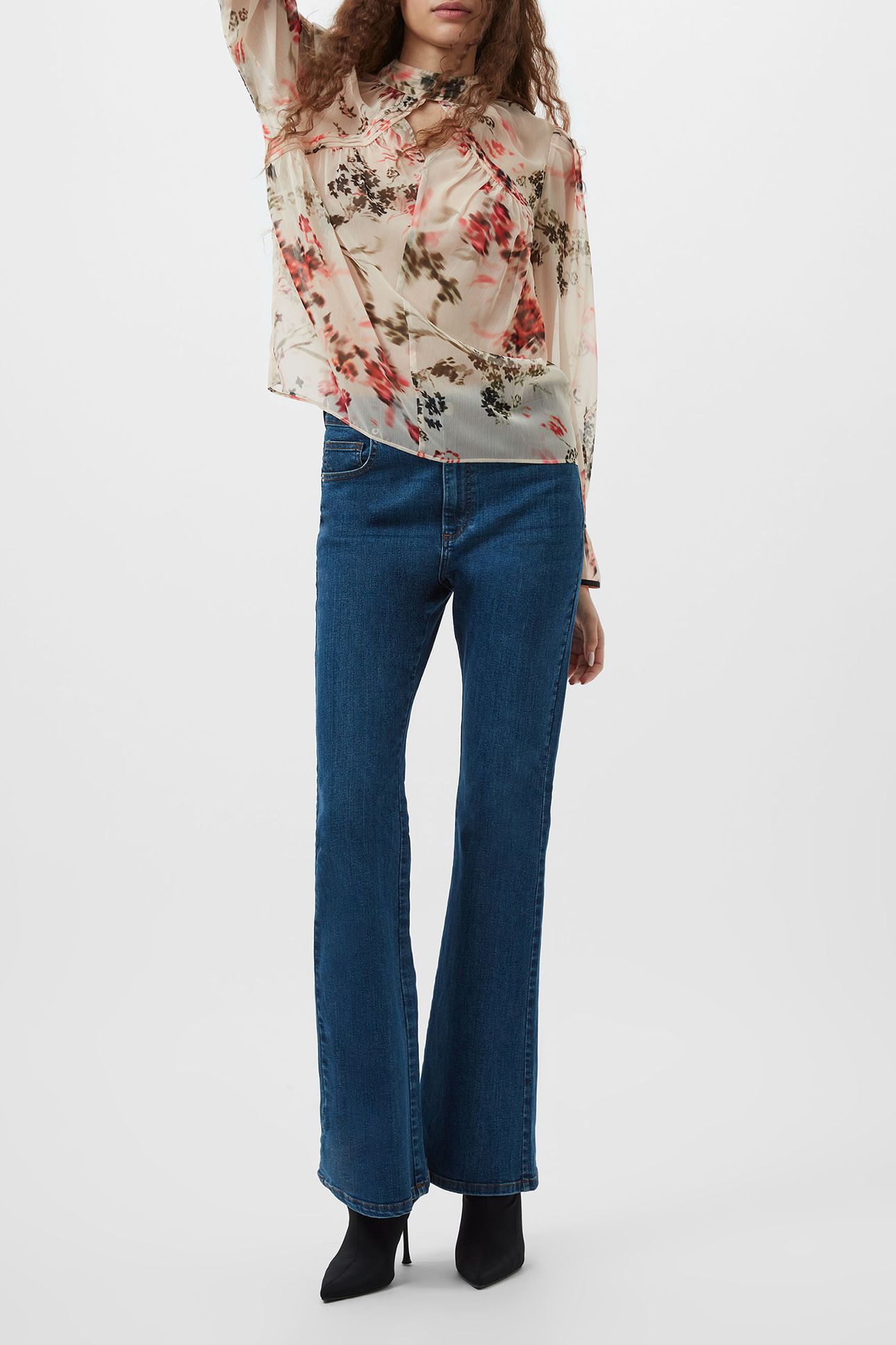HALLIE CRINKLE CONTRAST TOP CREAM/SCARLET RED MU 1