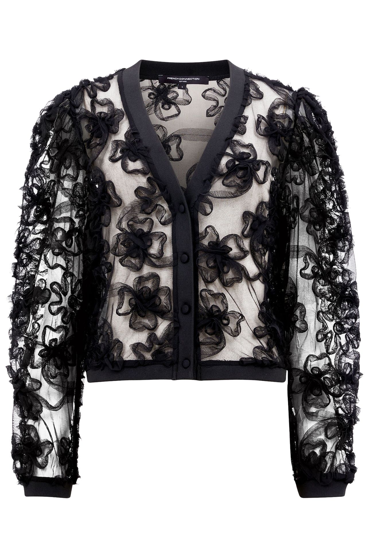 APPLIQUE MESH CARDIGAN BLACK 4