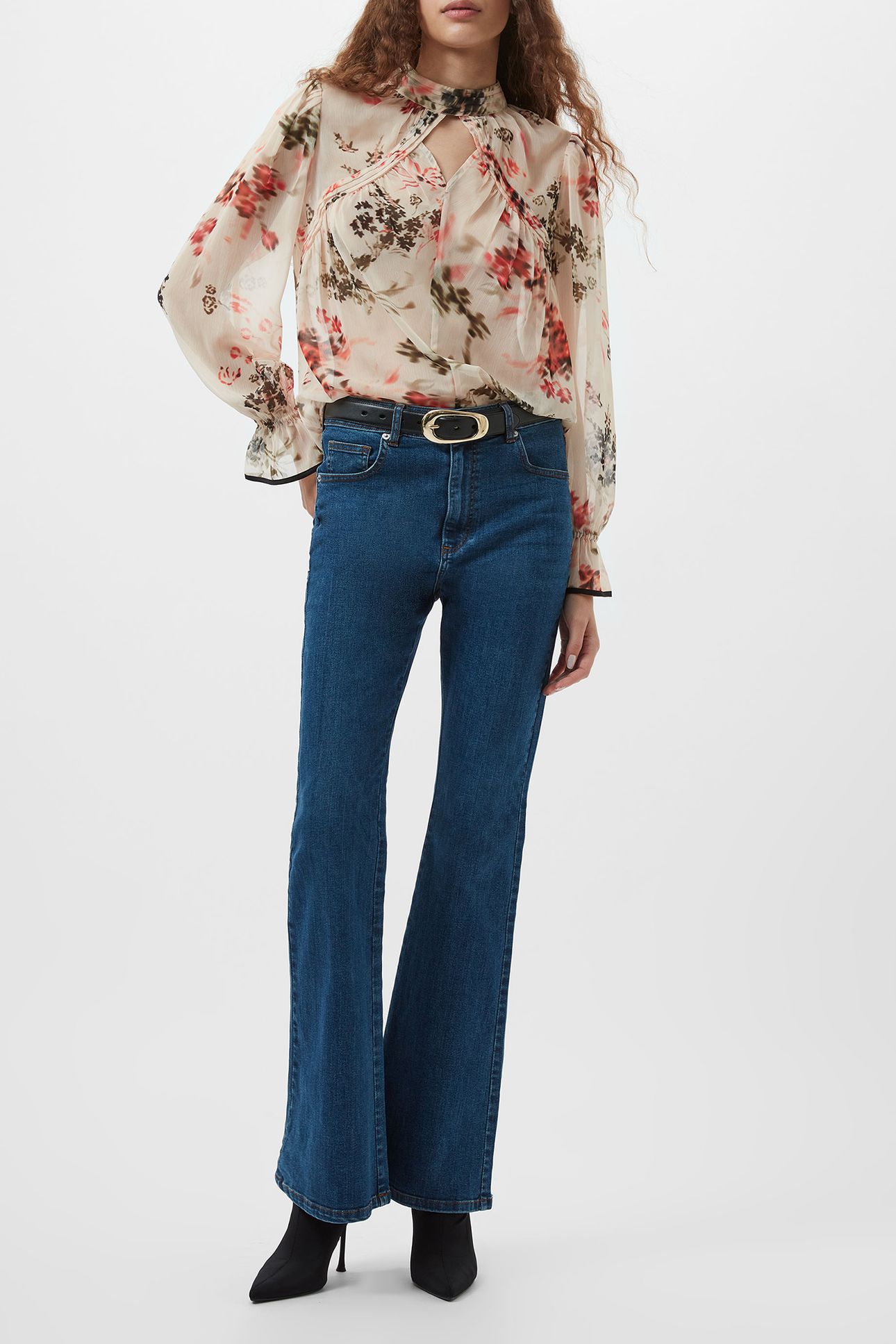 HALLIE CRINKLE CONTRAST TOP CREAM/SCARLET RED MU 3
