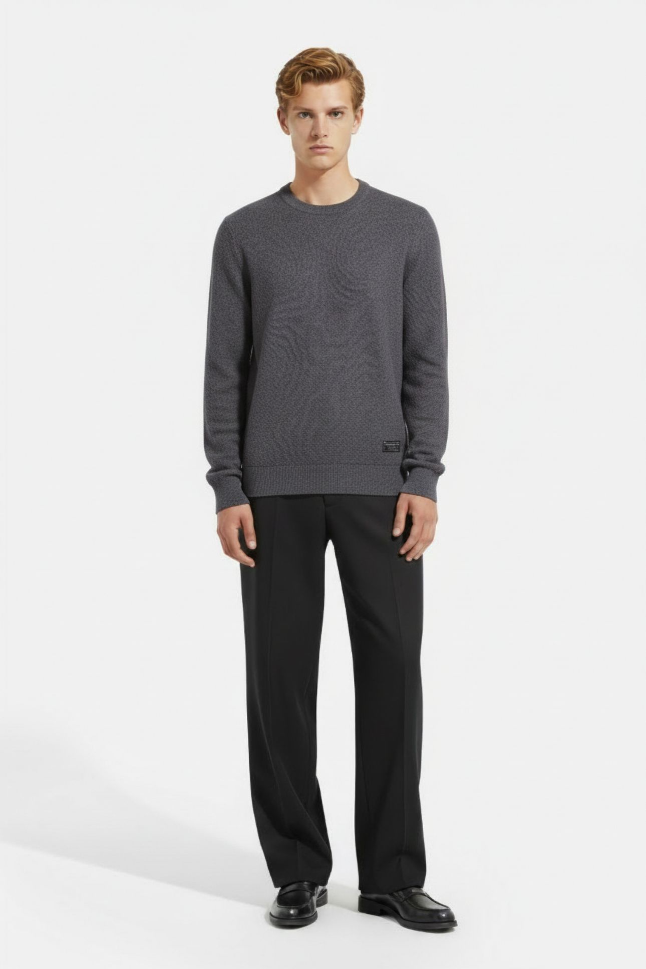 SS NEPS TEXTURE STITCH SWEATER CREW DARK GREY 1