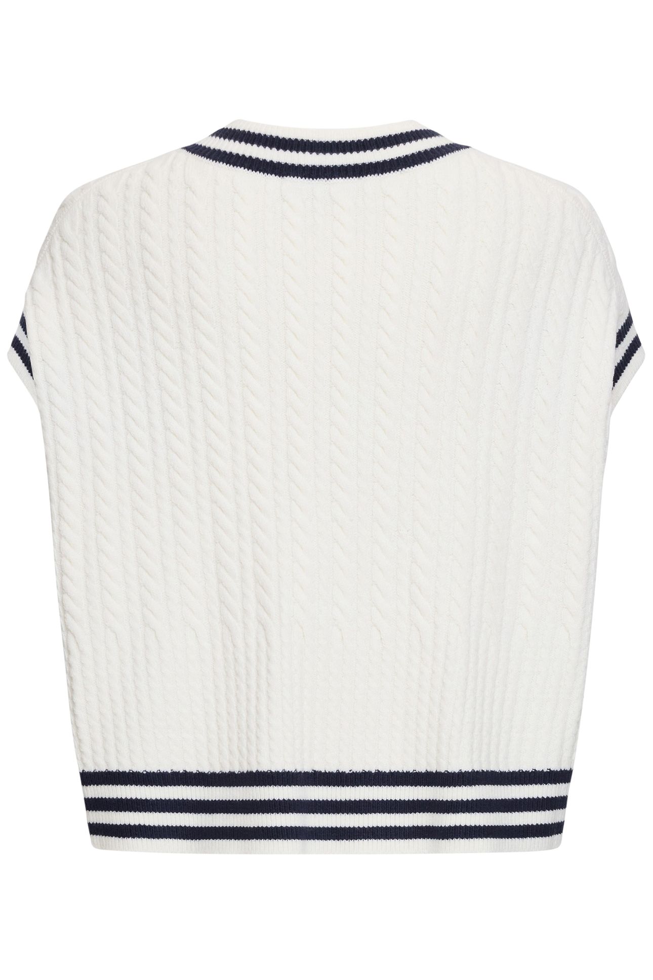 BABYSOFT CABLE KNIT V-NECK TANK VEST WINTER WHT/DUCH BLUE 5