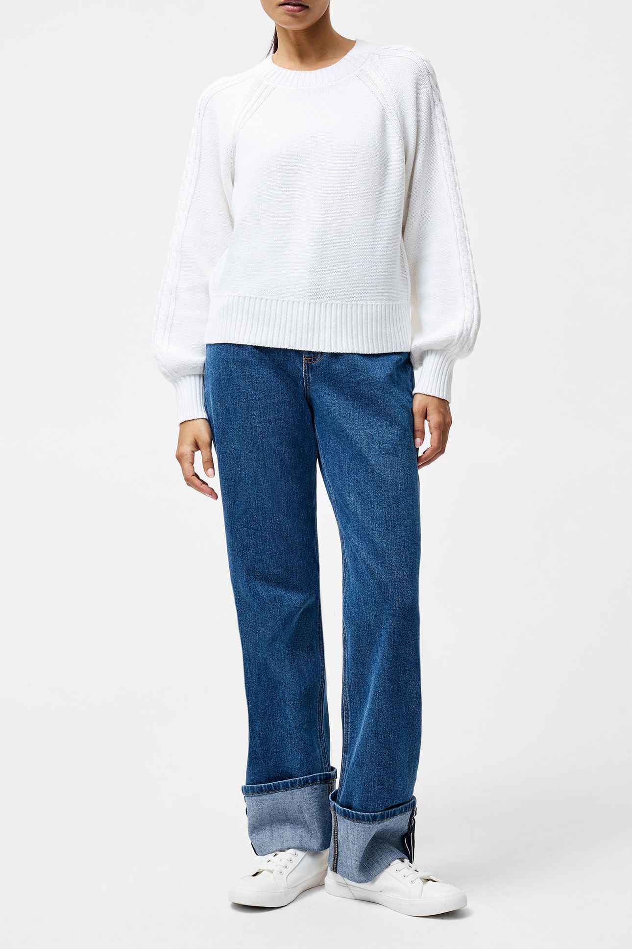 LILY CABLE SLV JUMPER LINEN WHITE 1