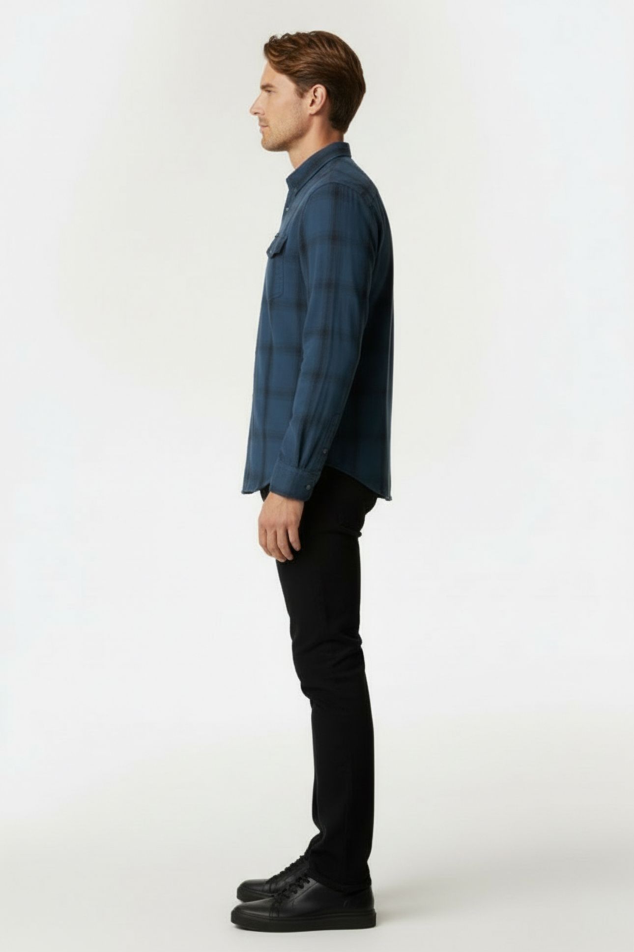 GUESS ECO LS SUNSET SHIRT NAVY FADED CHECK 3