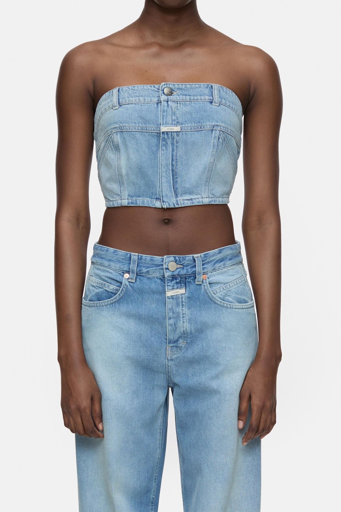 DENIM BUSTIER SHIRTS & BLOUSES MID BLUE 2